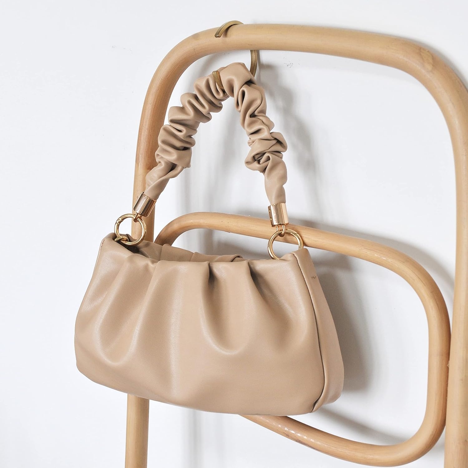image:imageCloud Pouch Bag Women Shoulder Handbag Soft Vegan Leather Vintage Hobo Chain Cross body BagNude