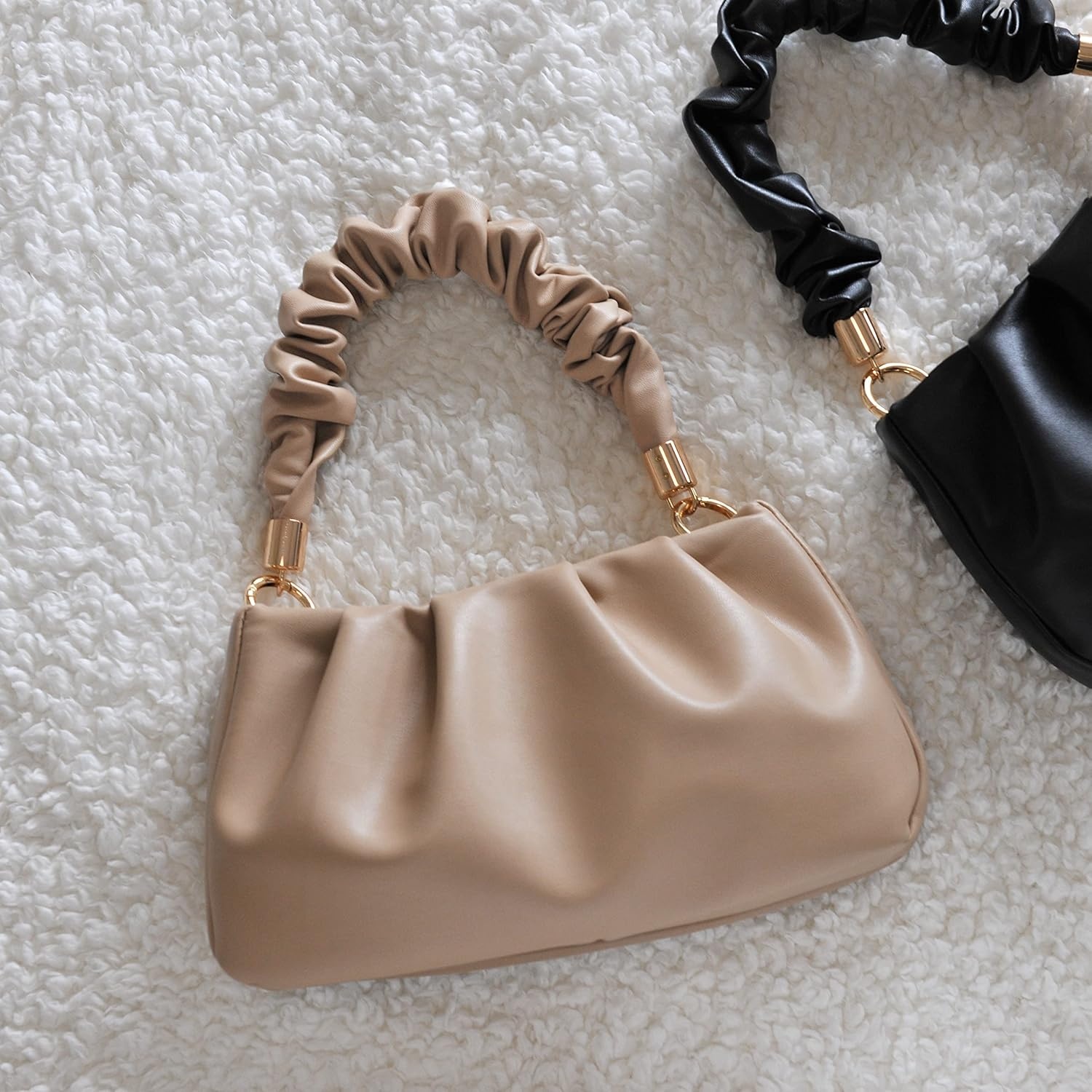 image:imageCloud Pouch Bag Women Shoulder Handbag Soft Vegan Leather Vintage Hobo Chain Cross body BagNude