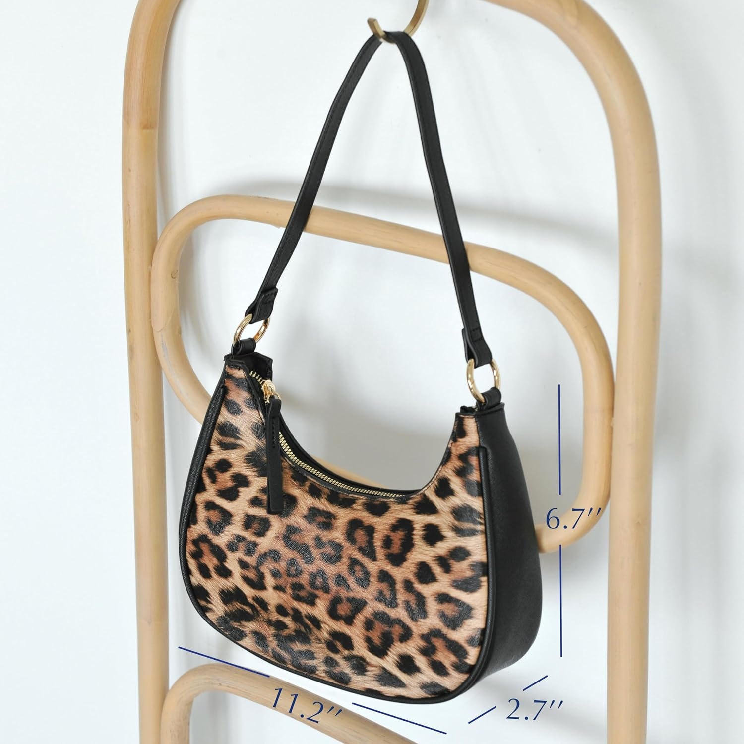 image:imageCrescent Shoulder Bag for Women Leopard Print Vegan Leather Crossbody with Chain Strap Underarm PurseLeopard Printbrown