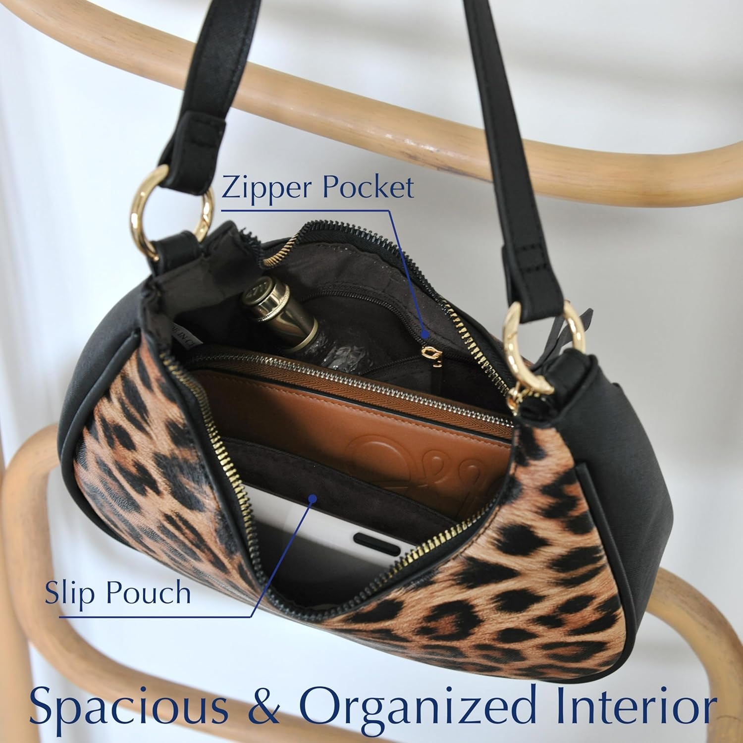 image:imageCrescent Shoulder Bag for Women Leopard Print Vegan Leather Crossbody with Chain Strap Underarm PurseLeopard Printbrown