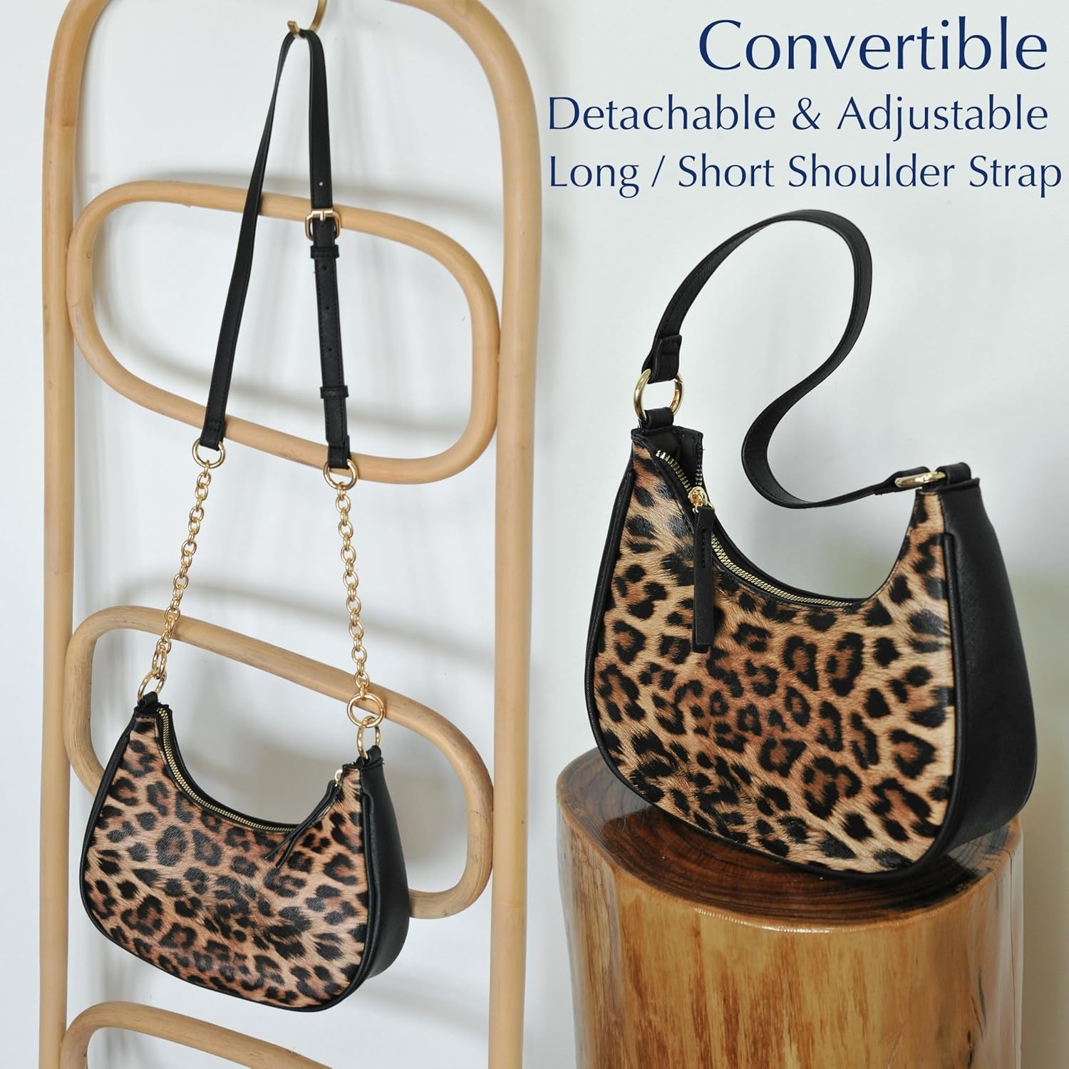 image:imageCrescent Shoulder Bag for Women Leopard Print Vegan Leather Crossbody with Chain Strap Underarm PurseLeopard Printbrown