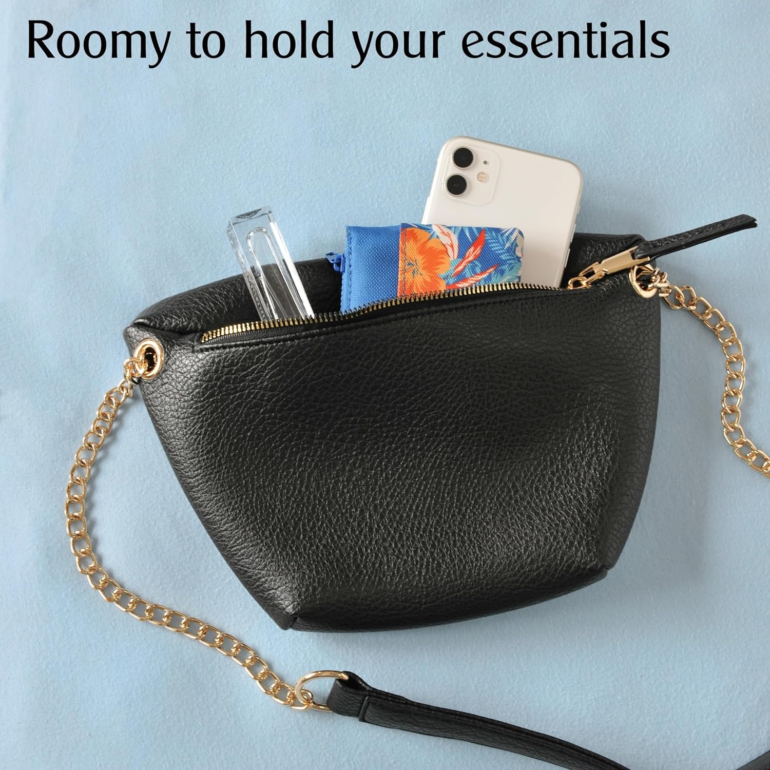 image:imageFanny Pack for Women Vegan Leather Cross body Chain Belt Purse Chest Bag Bum Hip Waist Pack for Travel Outdoor Hiking Black