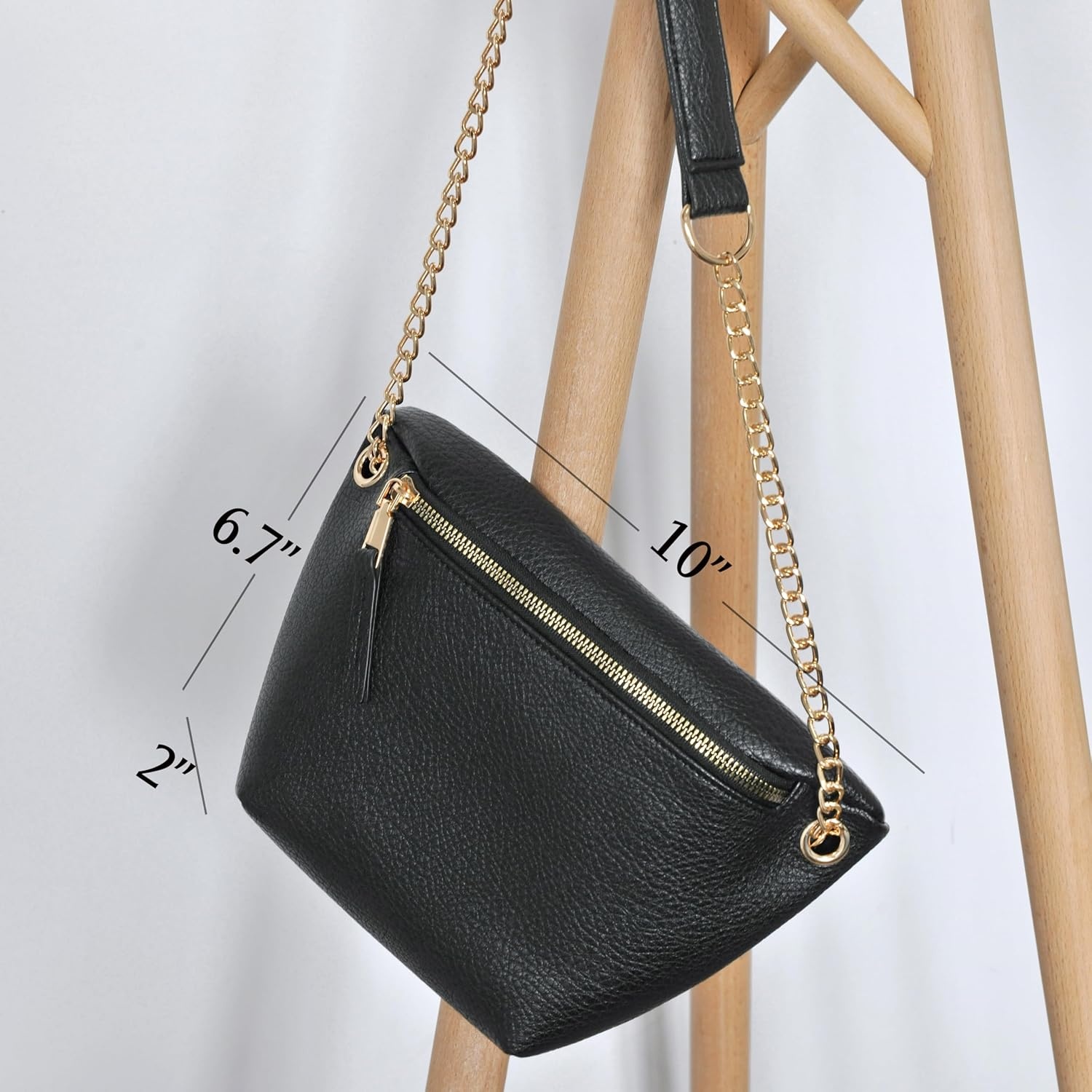 image:imageFanny Pack for Women Vegan Leather Cross body Chain Belt Purse Chest Bag Bum Hip Waist Pack for Travel Outdoor Hiking Black