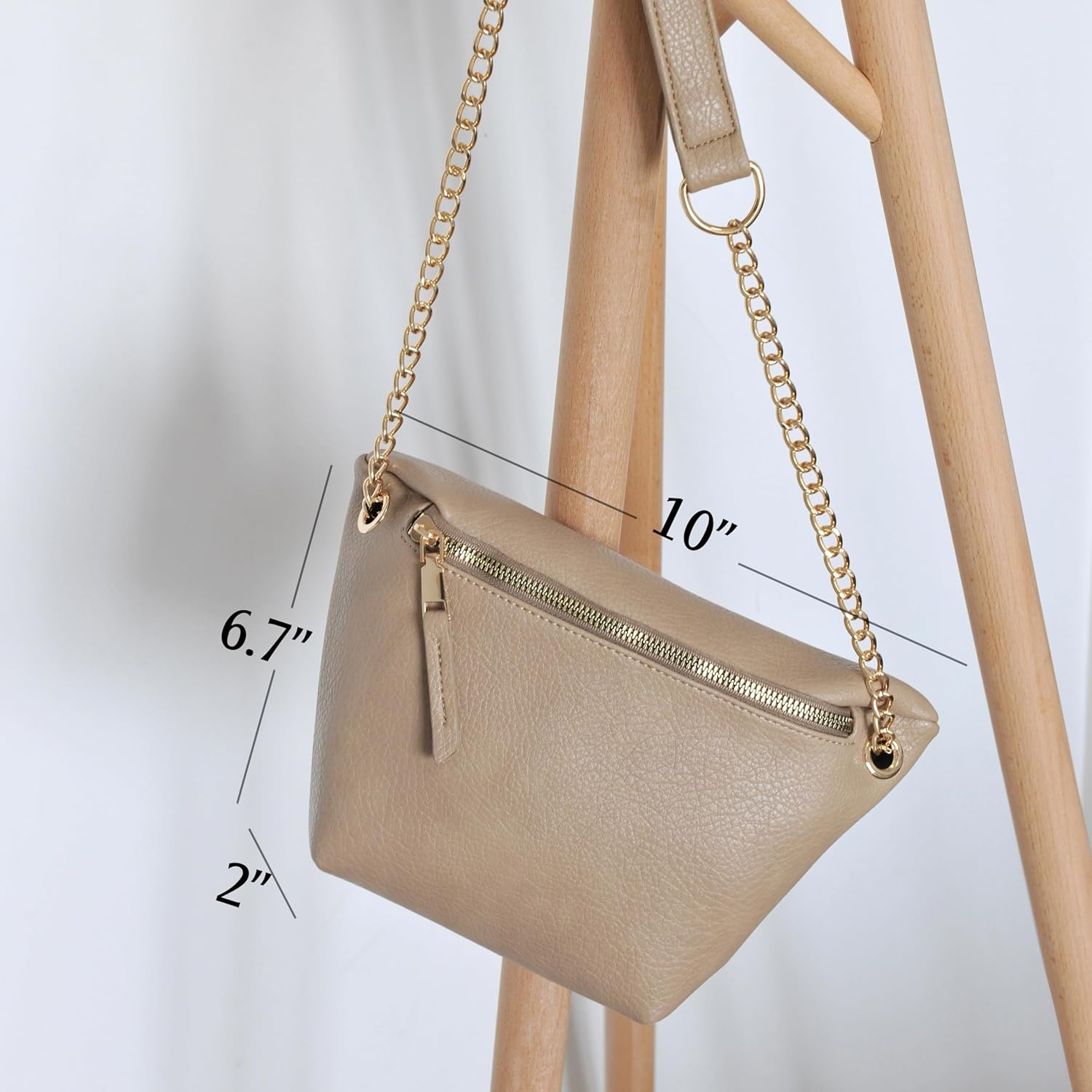 image:imageFanny Pack for Women Vegan Leather Cross body Chain Belt Purse Chest Bag Bum Hip Waist Pack for Travel Outdoor Hiking Nude