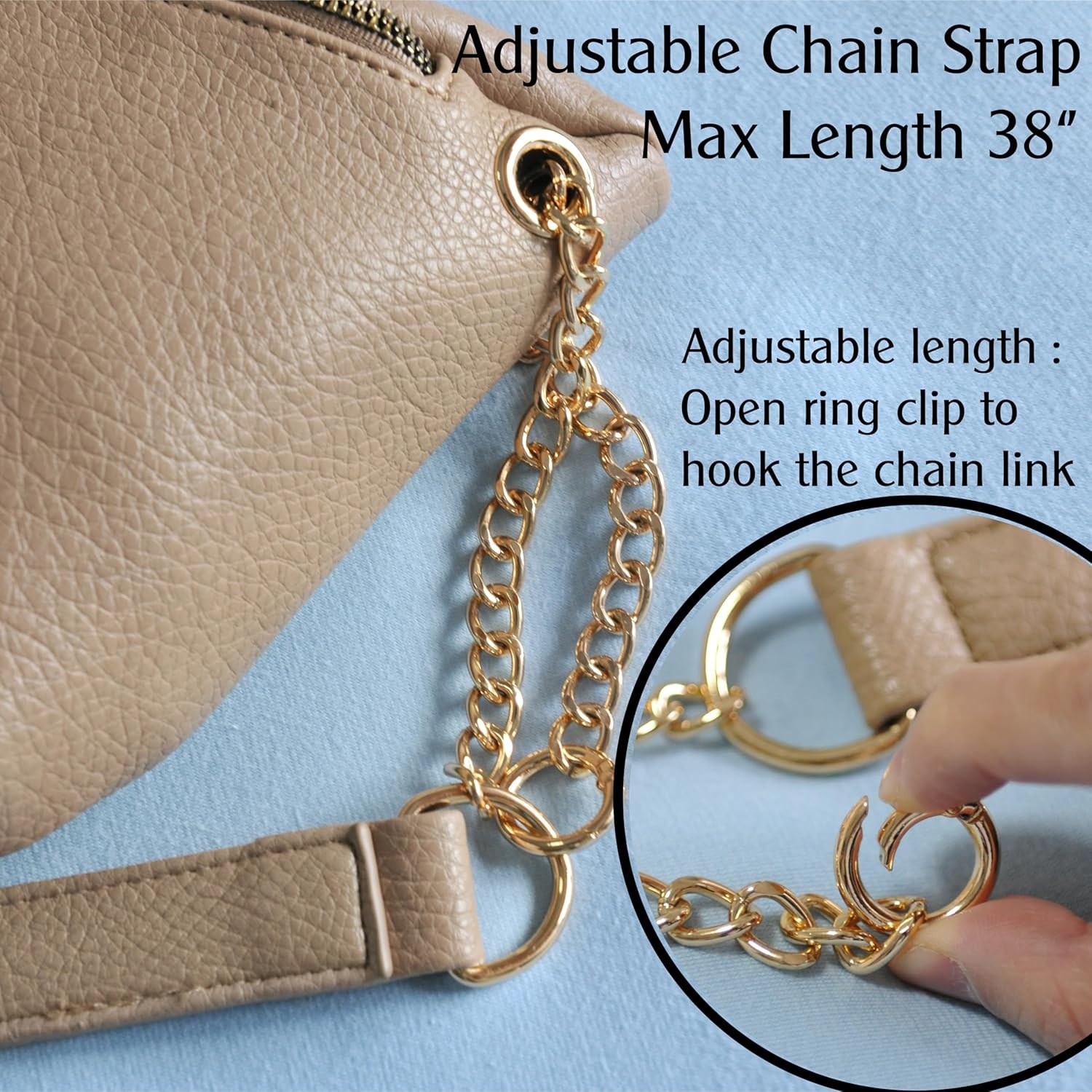 image:imageFanny Pack for Women Vegan Leather Cross body Chain Belt Purse Chest Bag Bum Hip Waist Pack for Travel Outdoor Hiking Nude
