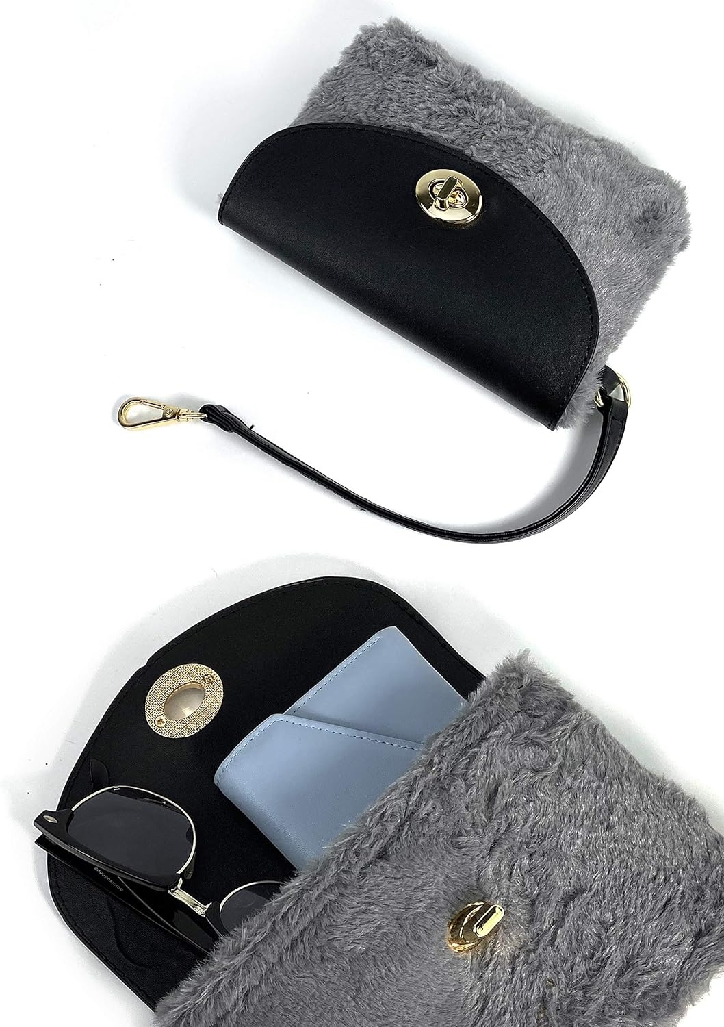 image:imageFur Carryall Tote Bag with Wristlet Clutch Women Chain Shoulder Handbag
