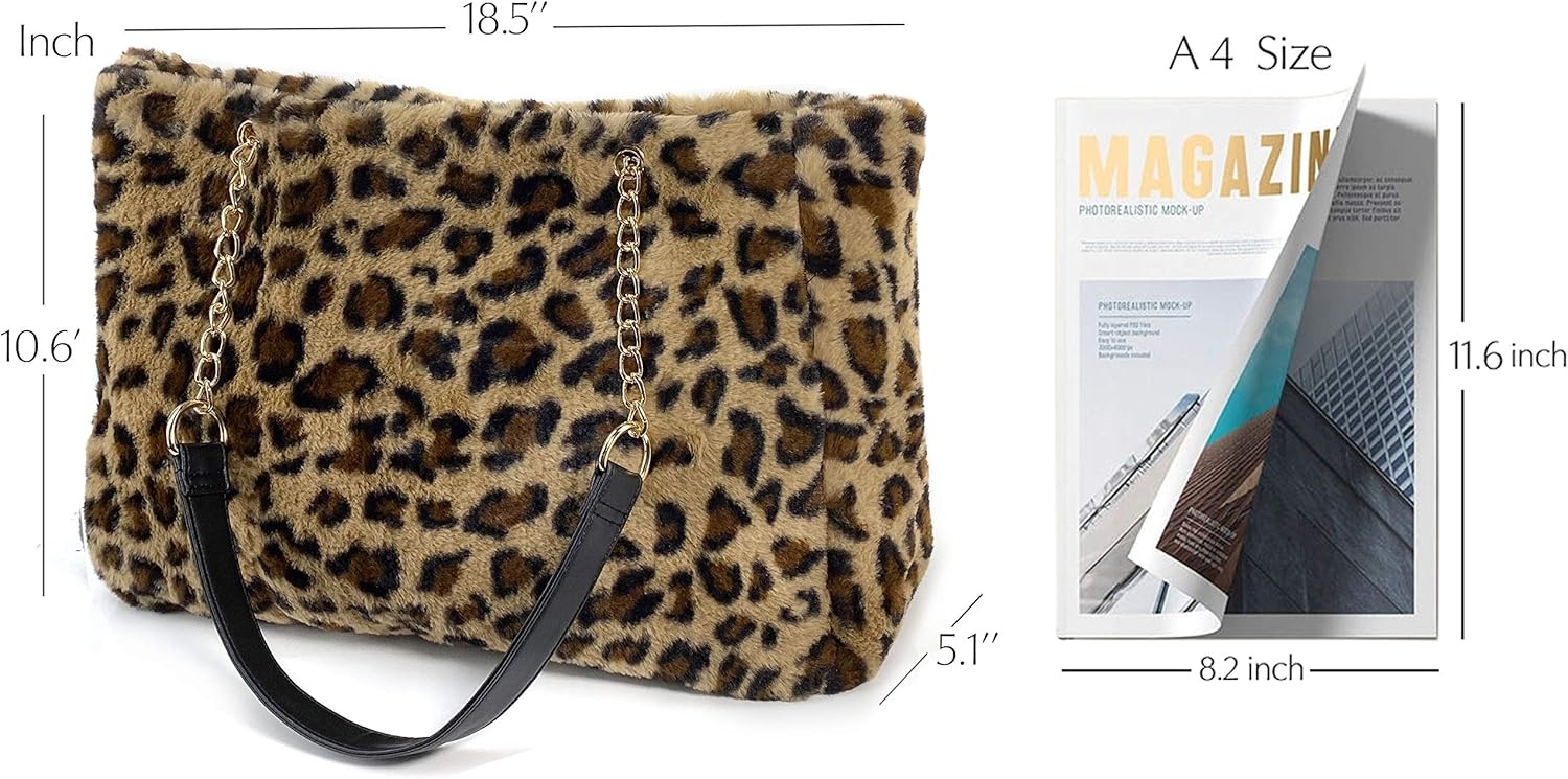 image:imageFur Carryall Tote Bag with Wristlet Clutch Women Chain Shoulder Handbag