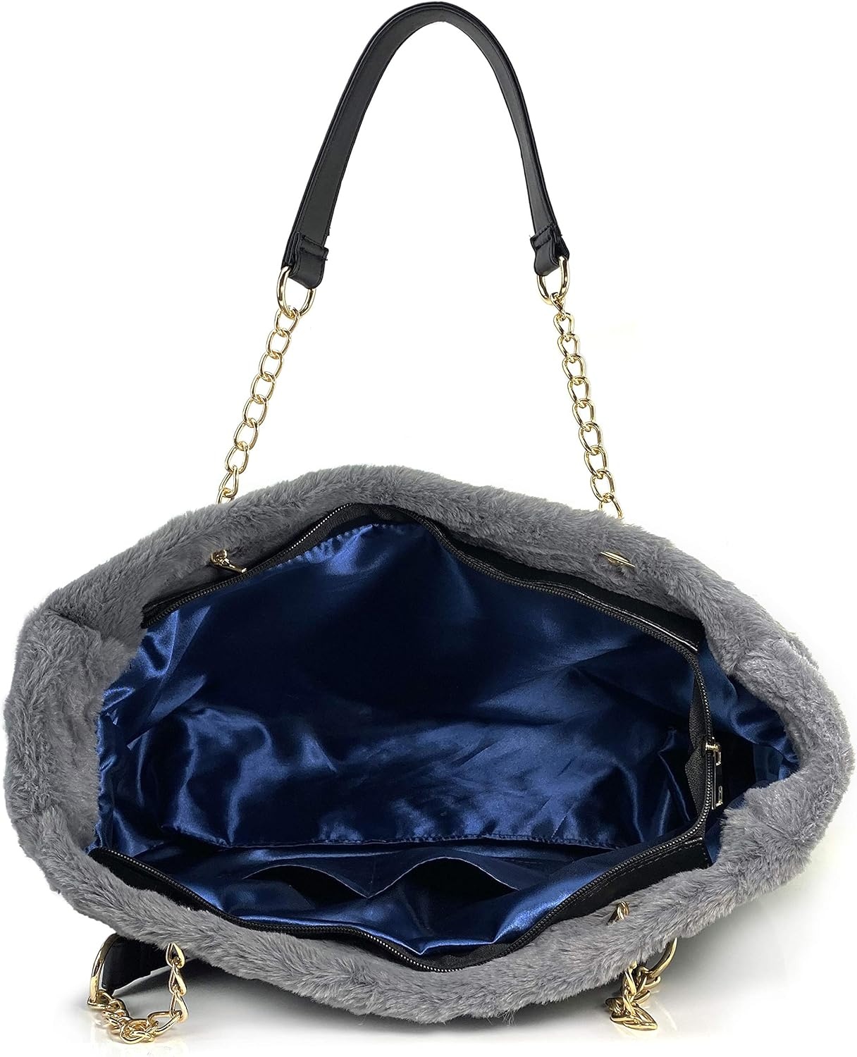 image:imageFur Carryall Tote Bag with Wristlet Clutch Women Chain Shoulder Handbag