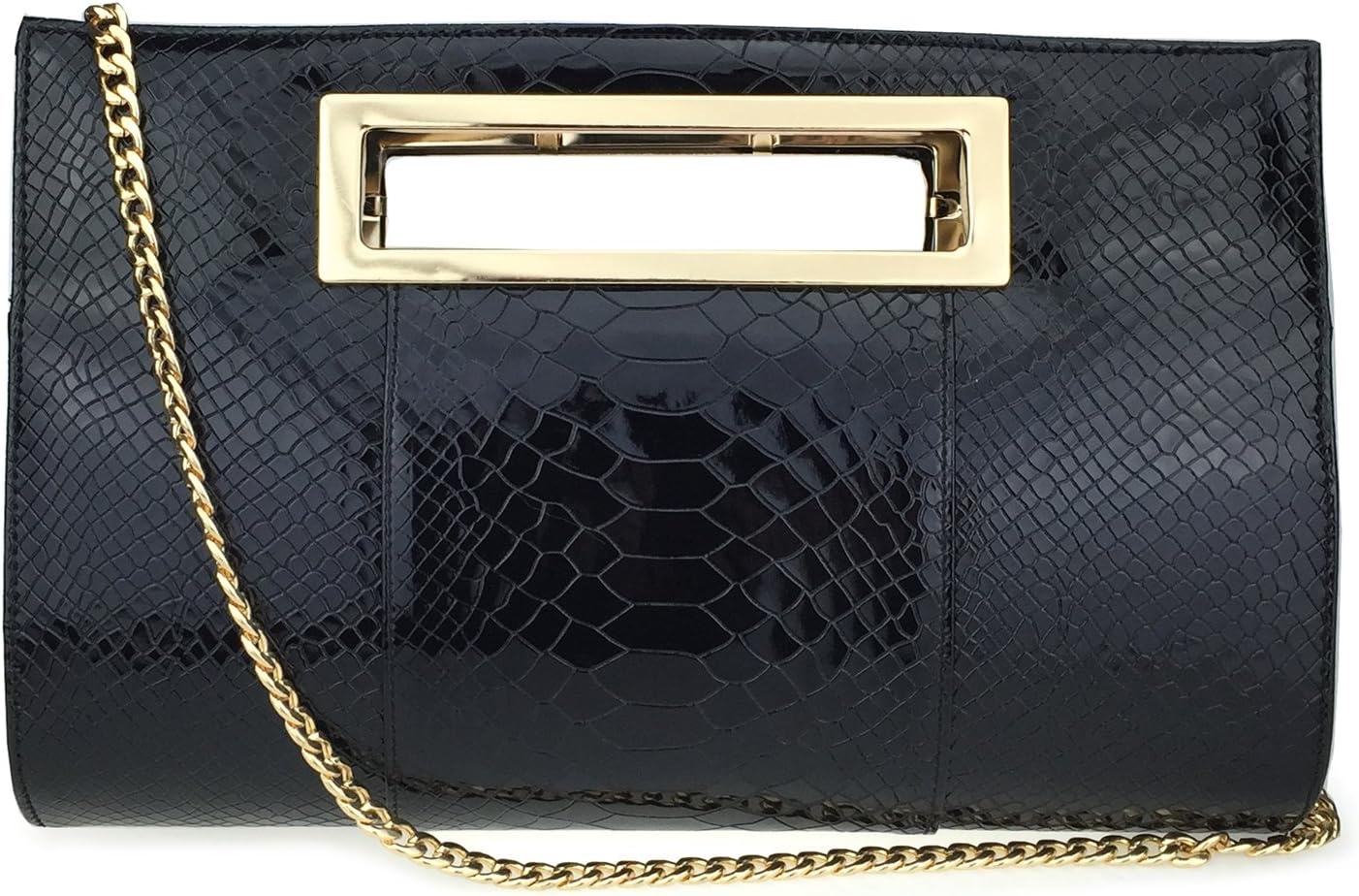 image:imageHOXIS Classic Crocodile Pattern Faux Leather Metal Grip Cut it out Clutch with Chain Shoulder Strap Womens Handbag Crocodile Pattern Faux Leather Metal Grip Cut it out with Shoulder StrapBlack