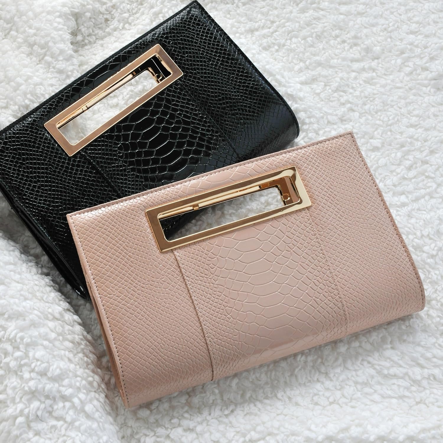 image:imageHOXIS Classic Crocodile Pattern Faux Leather Metal Grip Cut it out Clutch with Chain Shoulder Strap Womens Handbag Crocodile Pattern Faux Leather Metal Grip Cut it out with Shoulder StrapNudepink