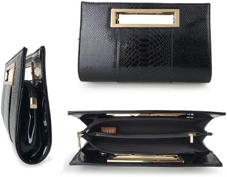 image:imageHOXIS Classic Crocodile Pattern Faux Leather Metal Grip Cut it out Clutch with Chain Shoulder Strap Womens Handbag Crocodile Pattern Faux Leather Metal Grip Cut it out with Shoulder StrapBlack