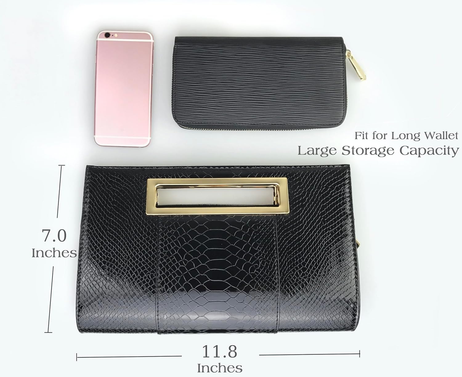 image:imageHOXIS Classic Crocodile Pattern Faux Leather Metal Grip Cut it out Clutch with Chain Shoulder Strap Womens Handbag Crocodile Pattern Faux Leather Metal Grip Cut it out with Shoulder StrapBlack