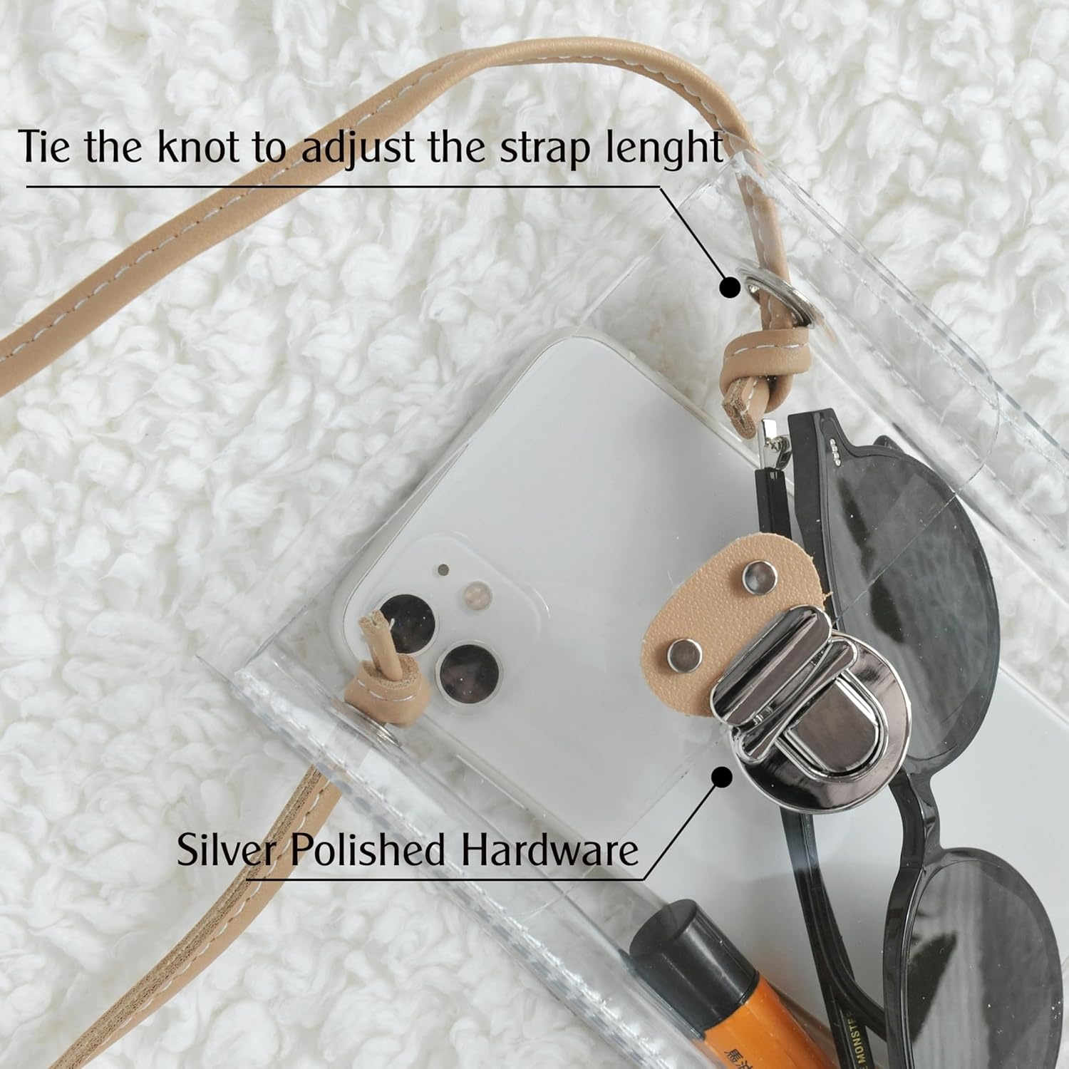 image:imageHOXIS Clear PVC Small Crossbody Bag for Stadium Approved Womens Purse Transparent Shoulder Bag Cell Phone Pouch BlackNude
