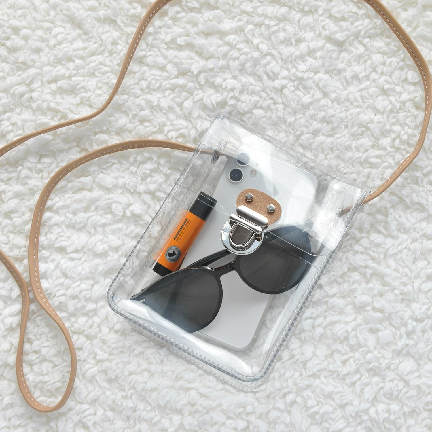 image:imageHOXIS Clear PVC Small Crossbody Bag for Stadium Approved Womens Purse Transparent Shoulder Bag Cell Phone Pouch BlackNude