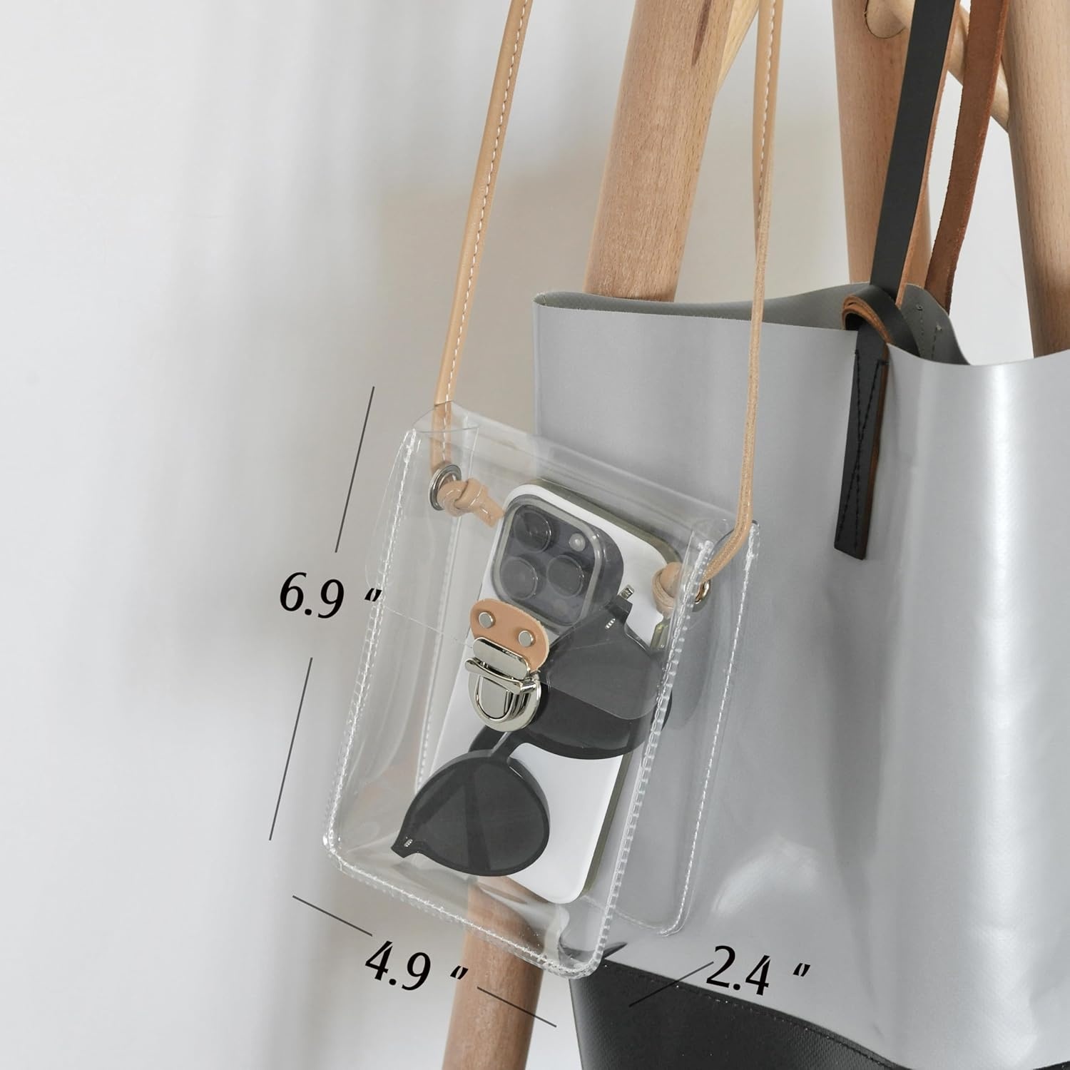 image:imageHOXIS Clear PVC Small Crossbody Bag for Stadium Approved Womens Purse Transparent Shoulder Bag Cell Phone Pouch BlackNude