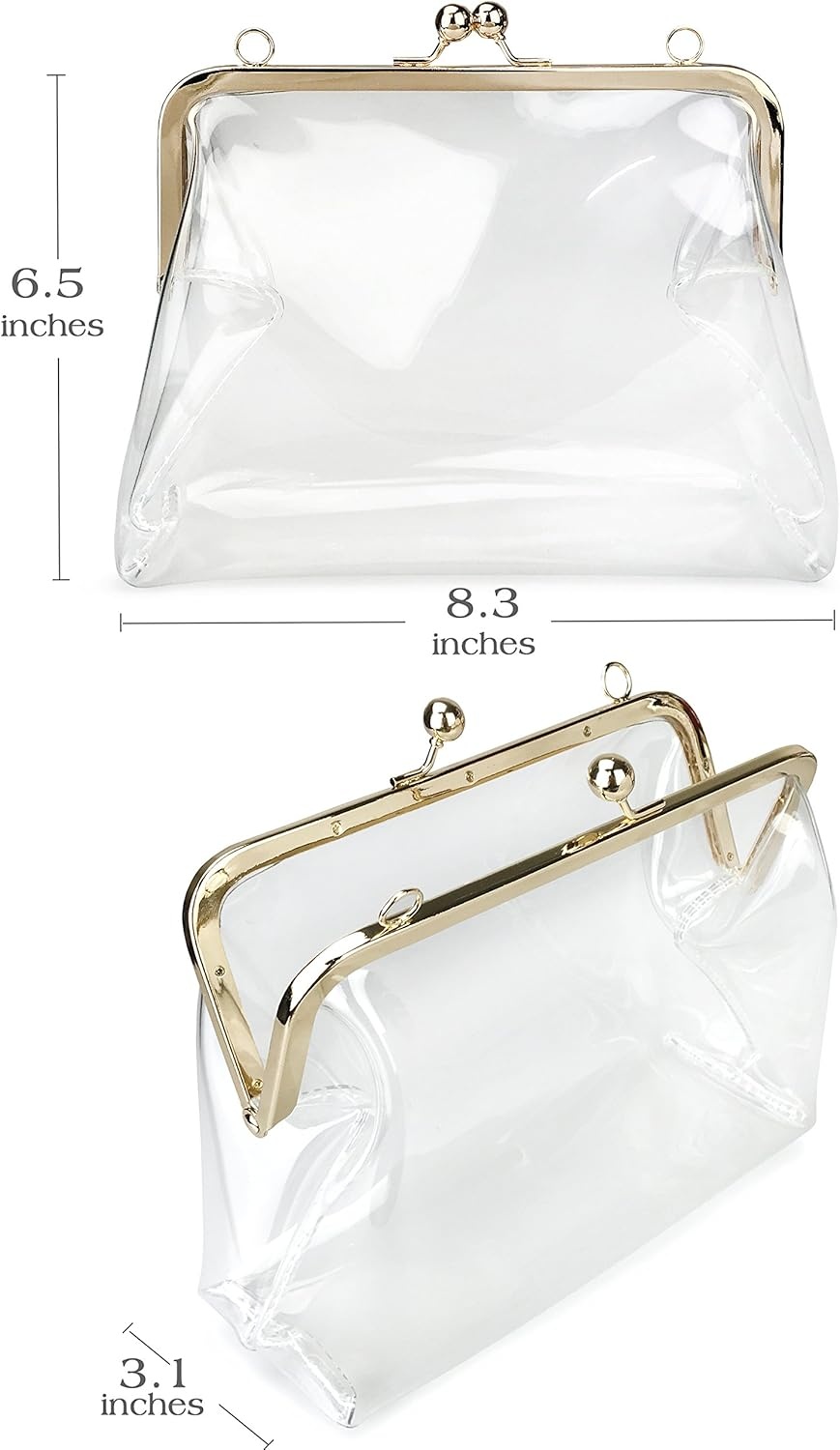 image:imageHOXIS Clear Transparent PVC Kiss Lock Chain Cross Body Bag Womens ClutchClear