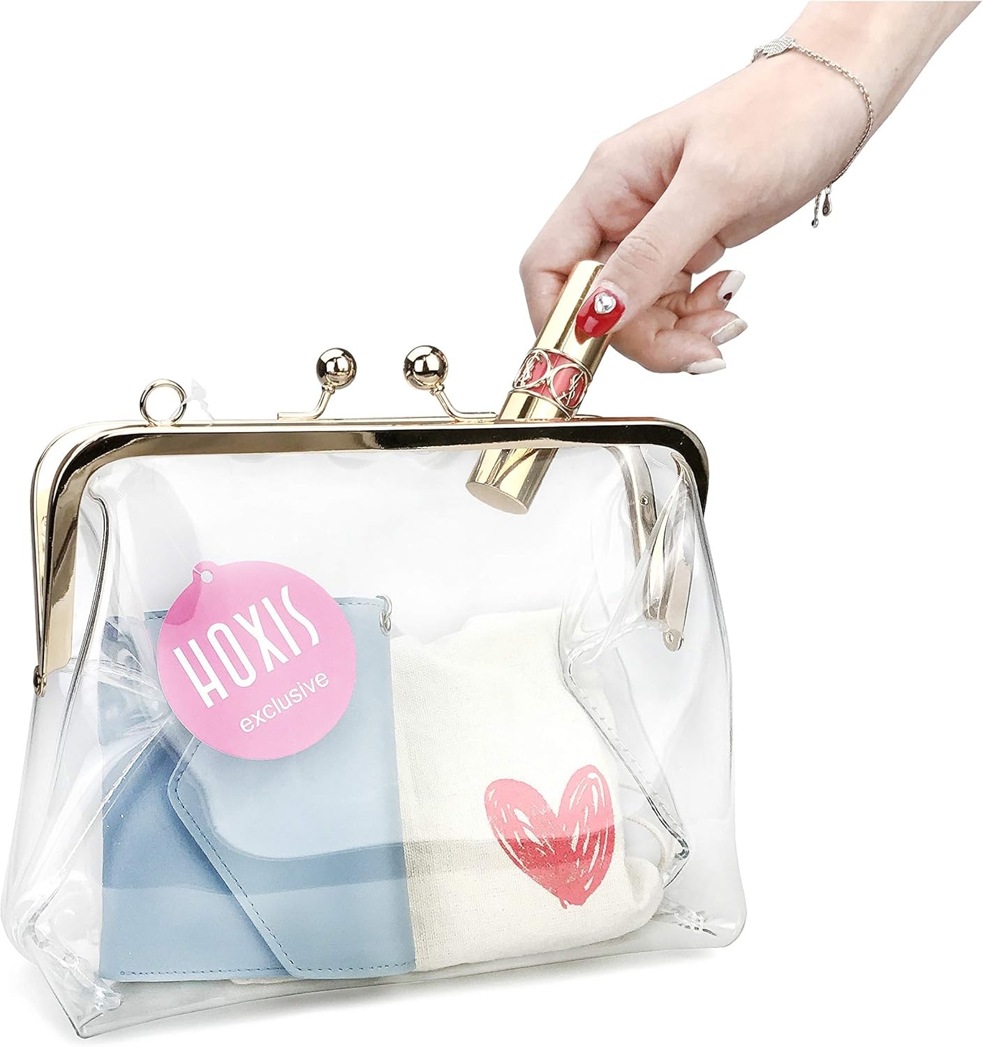 image:imageHOXIS Clear Transparent PVC Kiss Lock Chain Cross Body Bag Womens ClutchClear