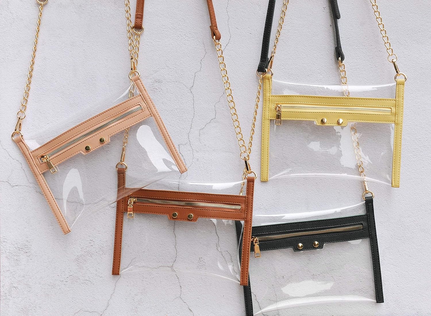 image:imageHOXIS Clear Zipper Purse Stadium Approved Women Chain Crossbody Bag Convertible Wristlet ClutchPink