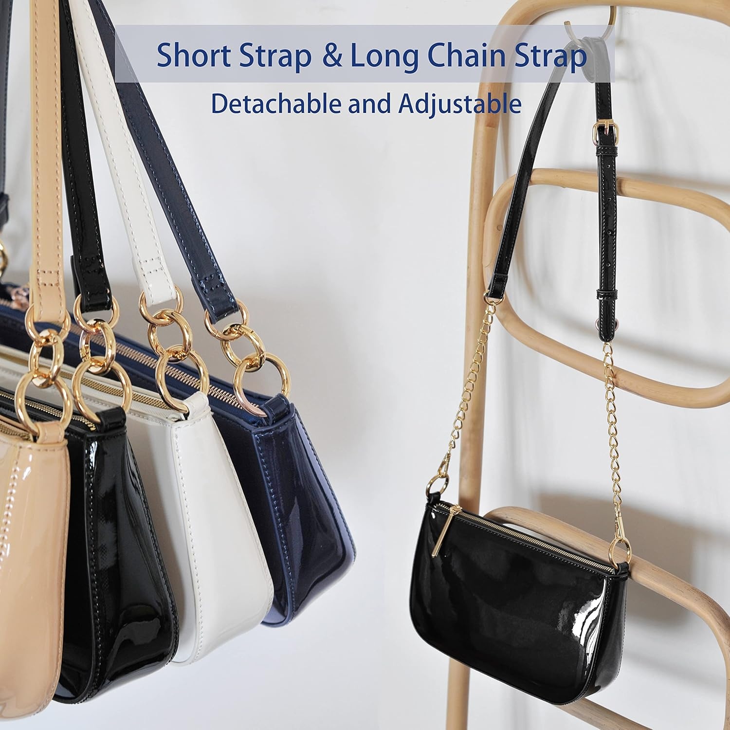 image:imageHOXIS Glossy Faux Patent Leather Women Shoulder Bag Shiny Clutch Crossbody Bag 90s PurseBlack