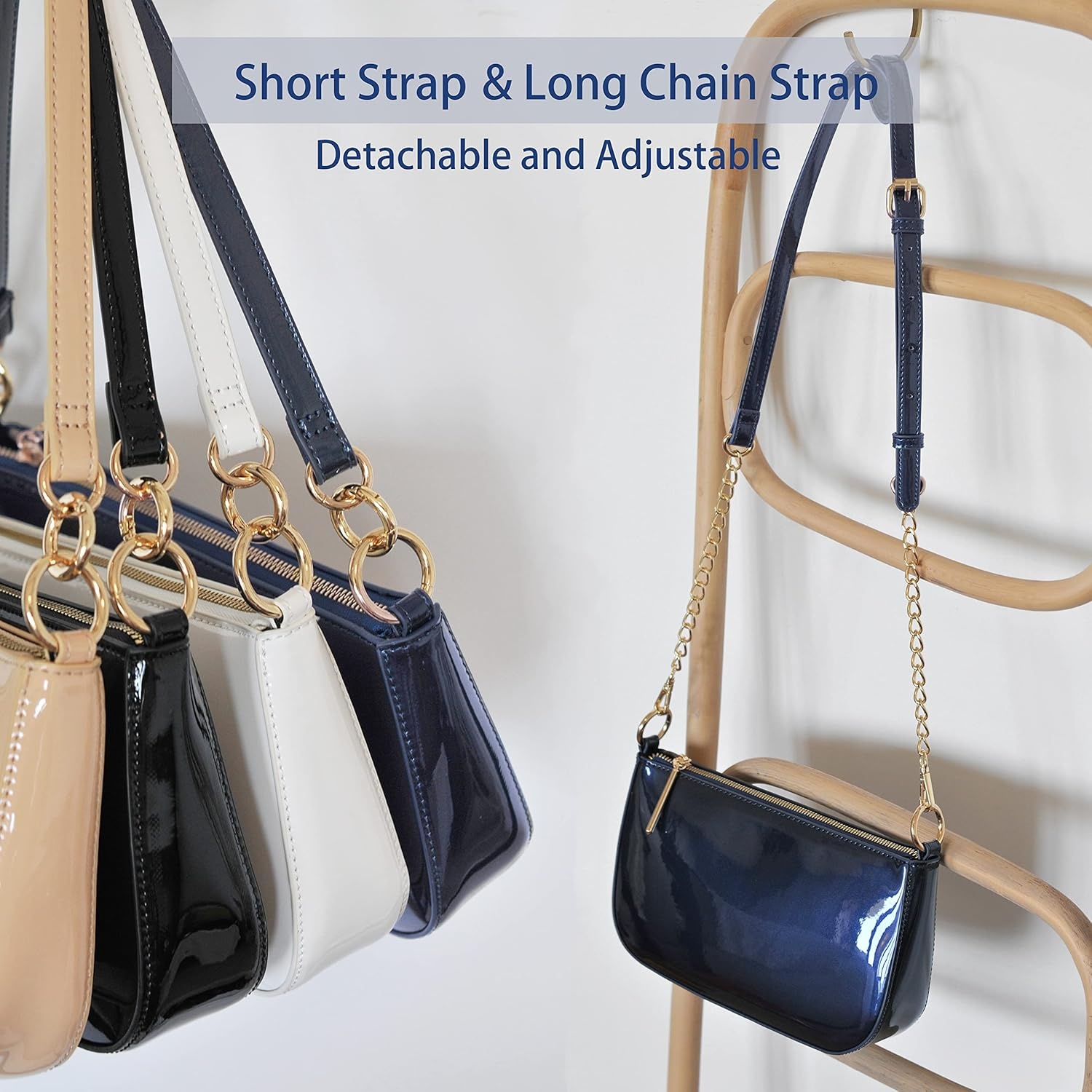 image:imageHOXIS Glossy Faux Patent Leather Women Shoulder Bag Shiny Clutch Crossbody Bag 90s PurseNavy