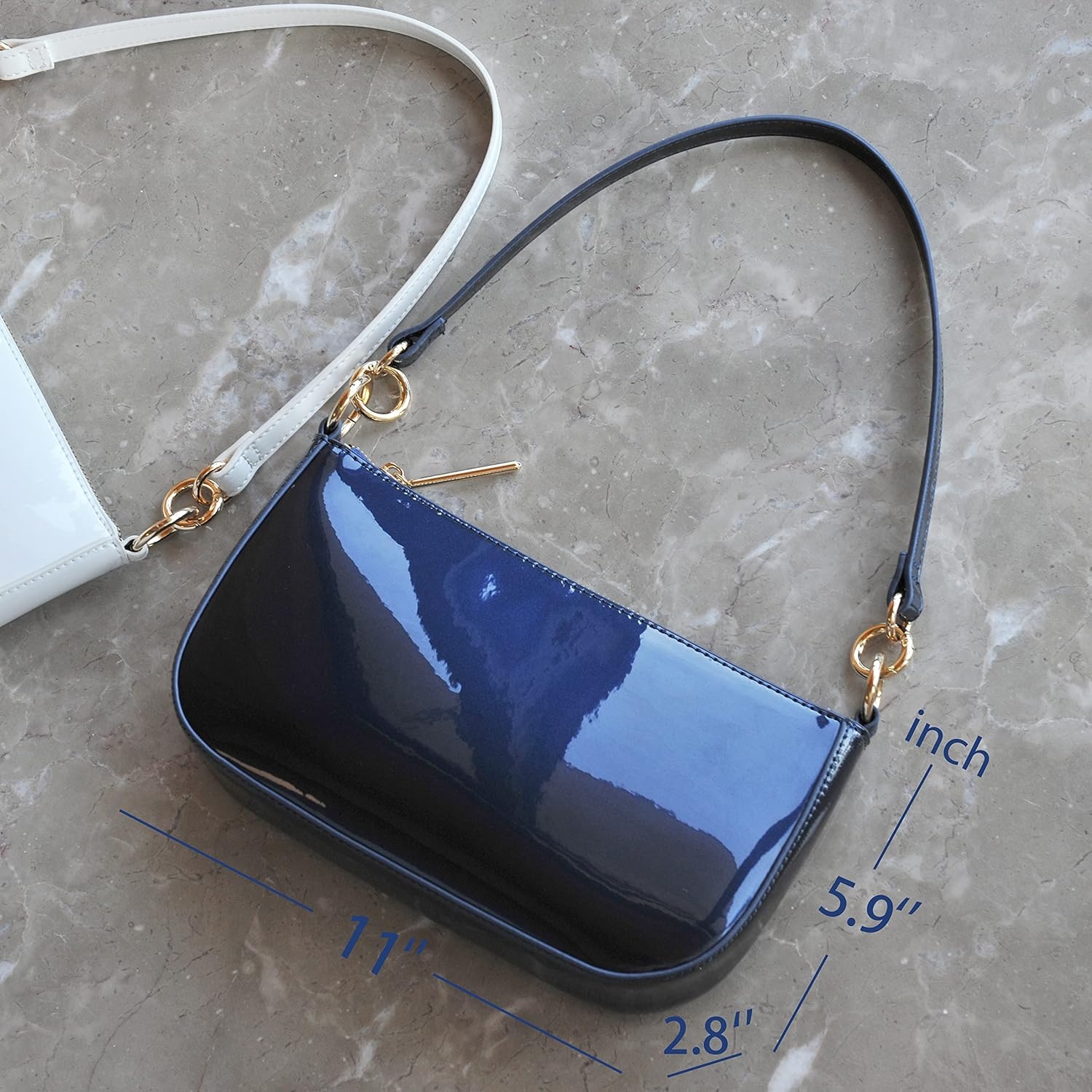 image:imageHOXIS Glossy Faux Patent Leather Women Shoulder Bag Shiny Clutch Crossbody Bag 90s PurseNavy