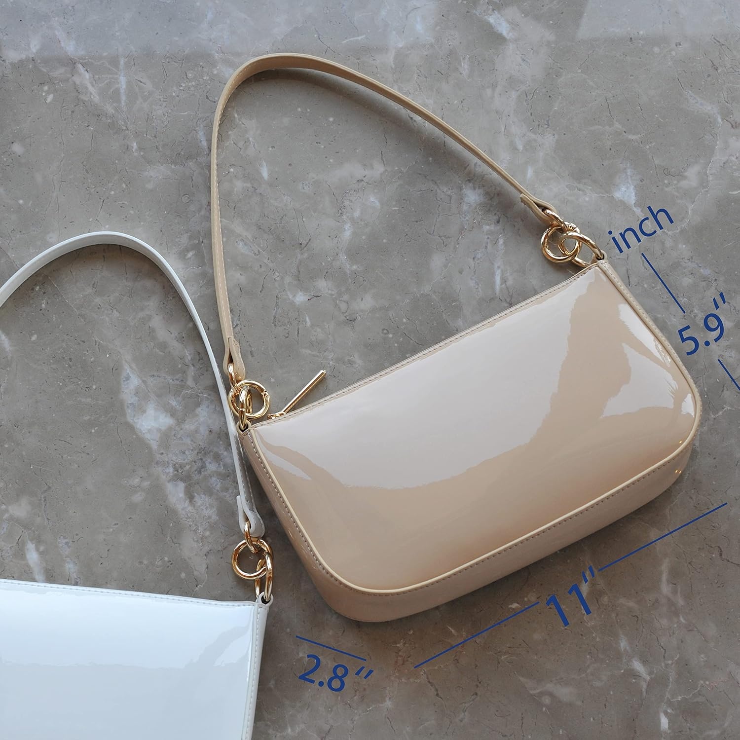 image:imageHOXIS Glossy Faux Patent Leather Women Shoulder Bag Shiny Clutch Crossbody Bag 90s PurseNude