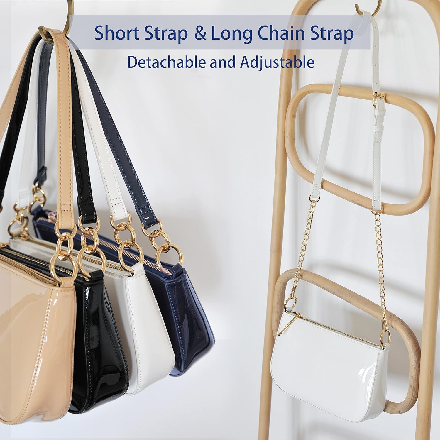 image:imageHOXIS Glossy Faux Patent Leather Women Shoulder Bag Shiny Clutch Crossbody Bag 90s PurseWhite
