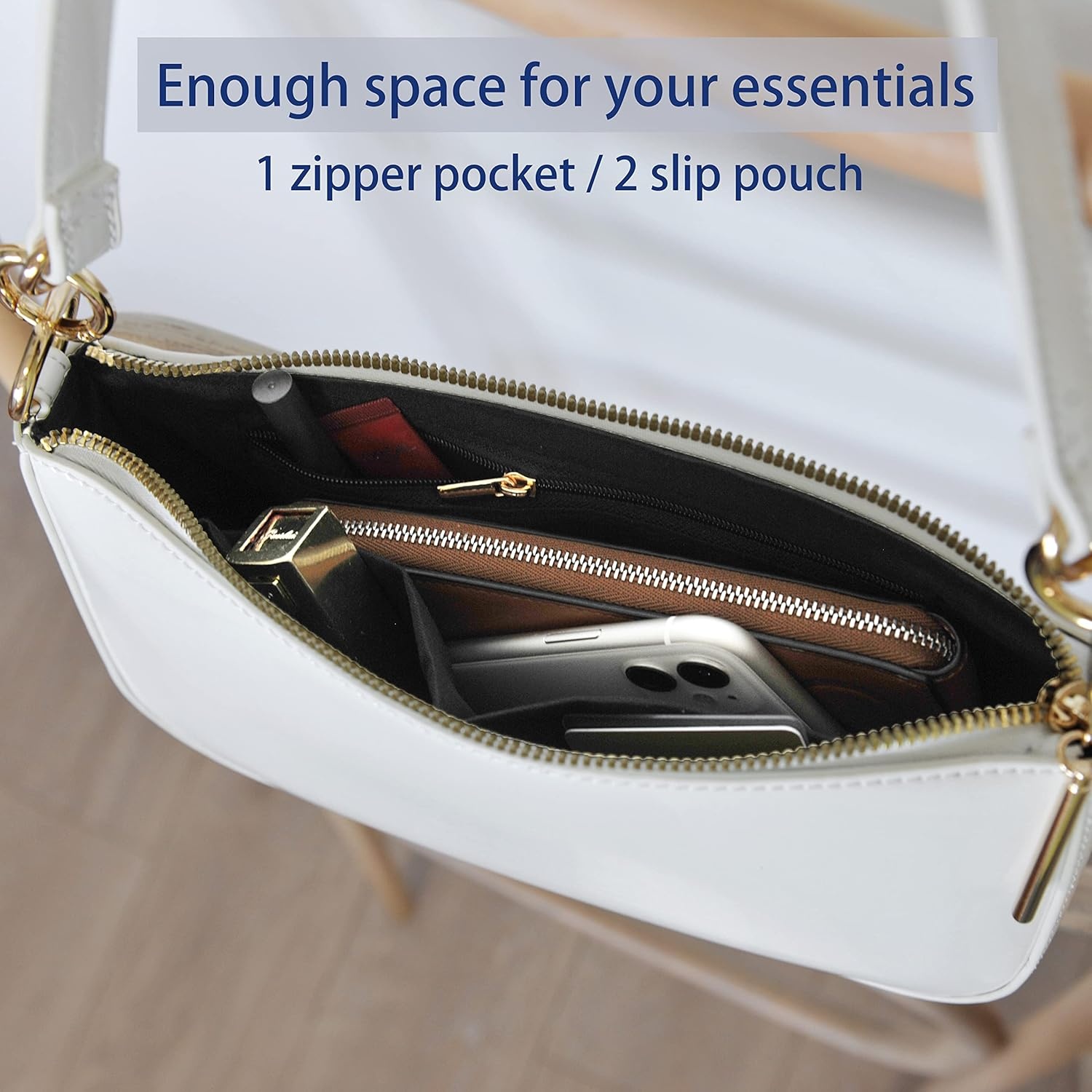 image:imageHOXIS Glossy Faux Patent Leather Women Shoulder Bag Shiny Clutch Crossbody Bag 90s PurseWhite