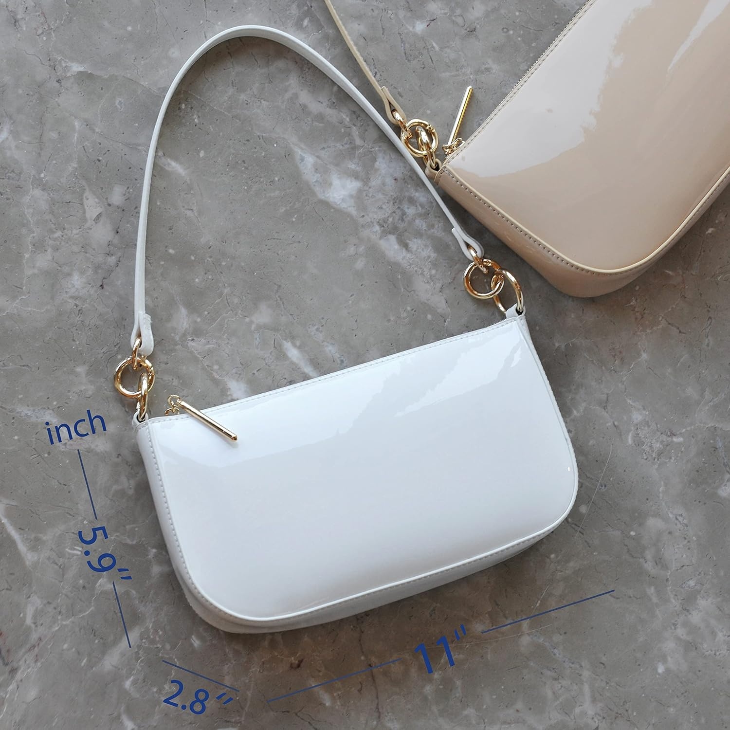 image:imageHOXIS Glossy Faux Patent Leather Women Shoulder Bag Shiny Clutch Crossbody Bag 90s PurseWhite