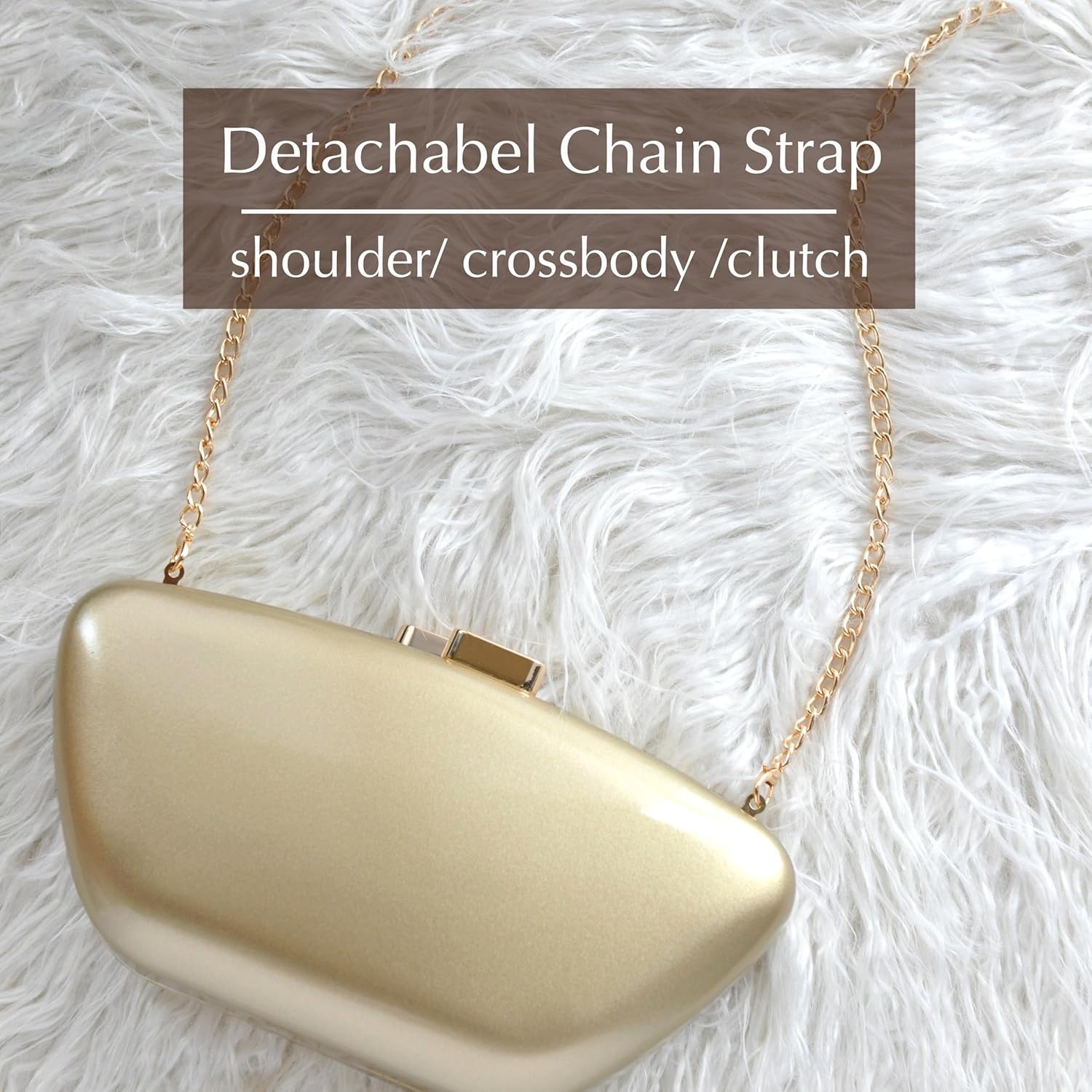 image:imageHOXIS Glossy Patent Leather Evening Clutch Bag with Detachable Chain Womens Purse for Wedding Party PromGold