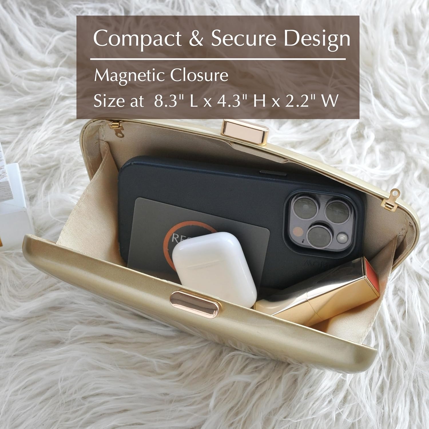 image:imageHOXIS Glossy Patent Leather Evening Clutch Bag with Detachable Chain Womens Purse for Wedding Party PromGold