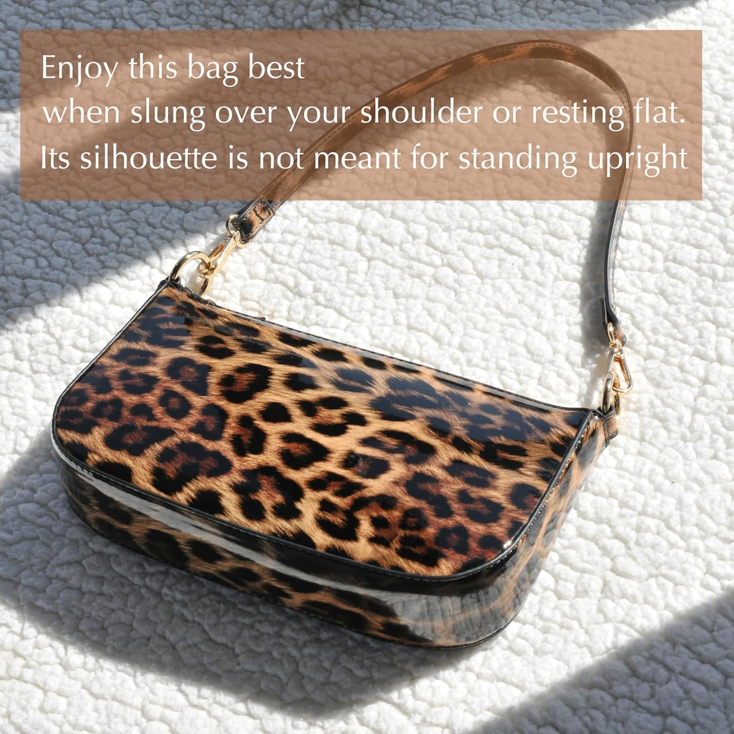 image:imageHOXIS Leopard 90s Women Shoulder Bag Glossy Patent Vegan Leather Crossbody Bag Clutch PurseBrown Leopard