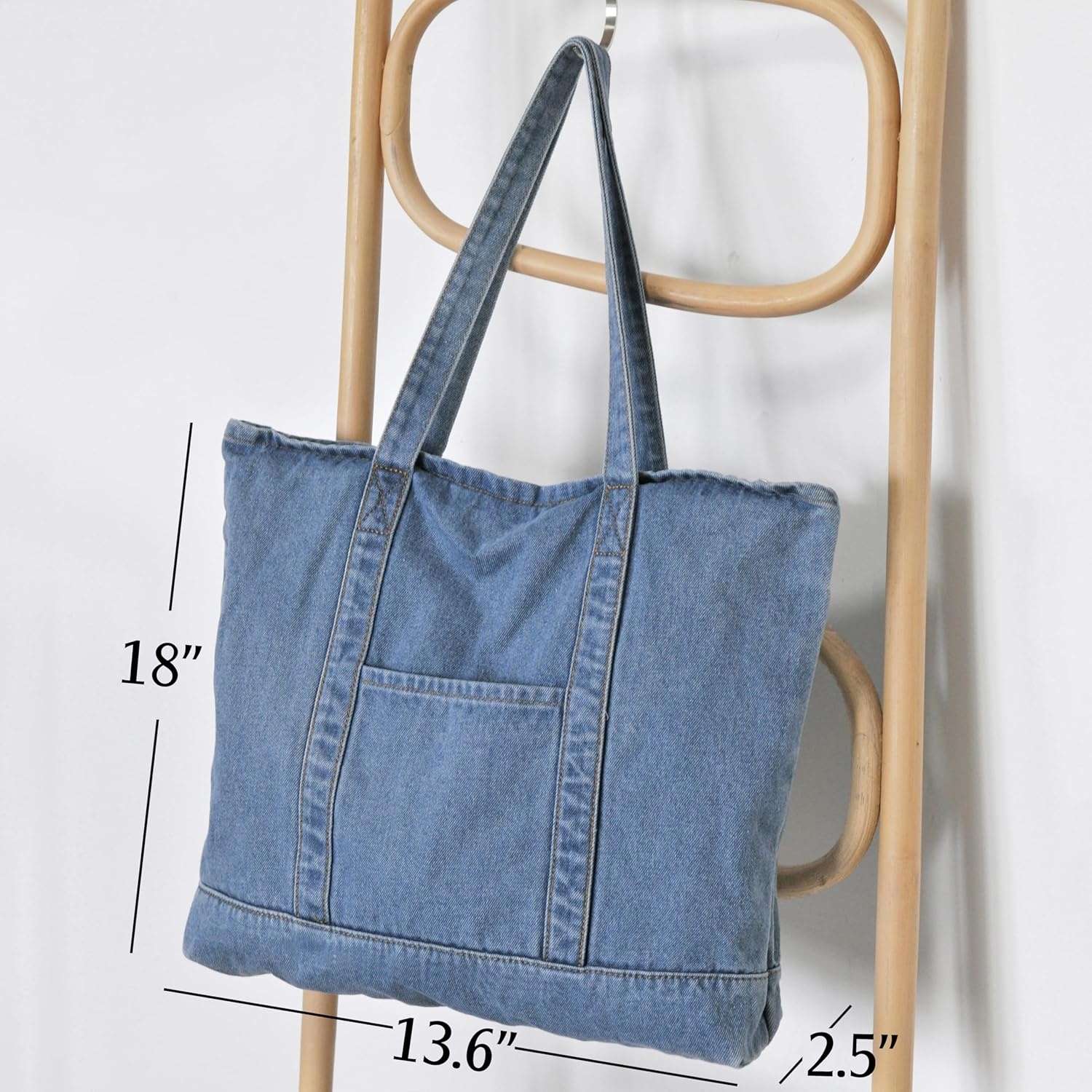 image:imageHOXIS Light Weight Soft Denim Tote Unisex Shopper Shoulder HandbagBlue