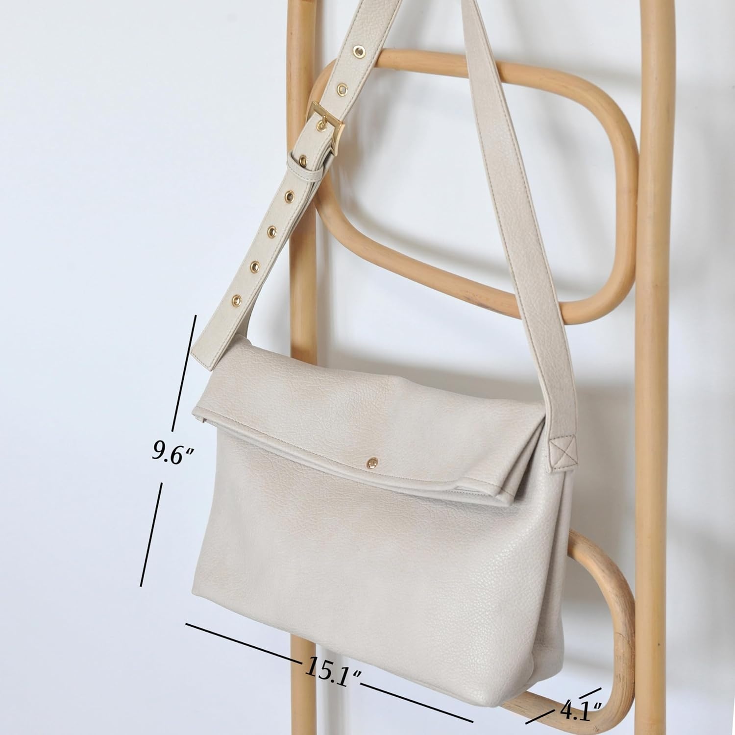 image:imageHOXIS Messenger Bag for Women Crossbody Purse Vegan Leather Foldover Shoulder HandbagIvory