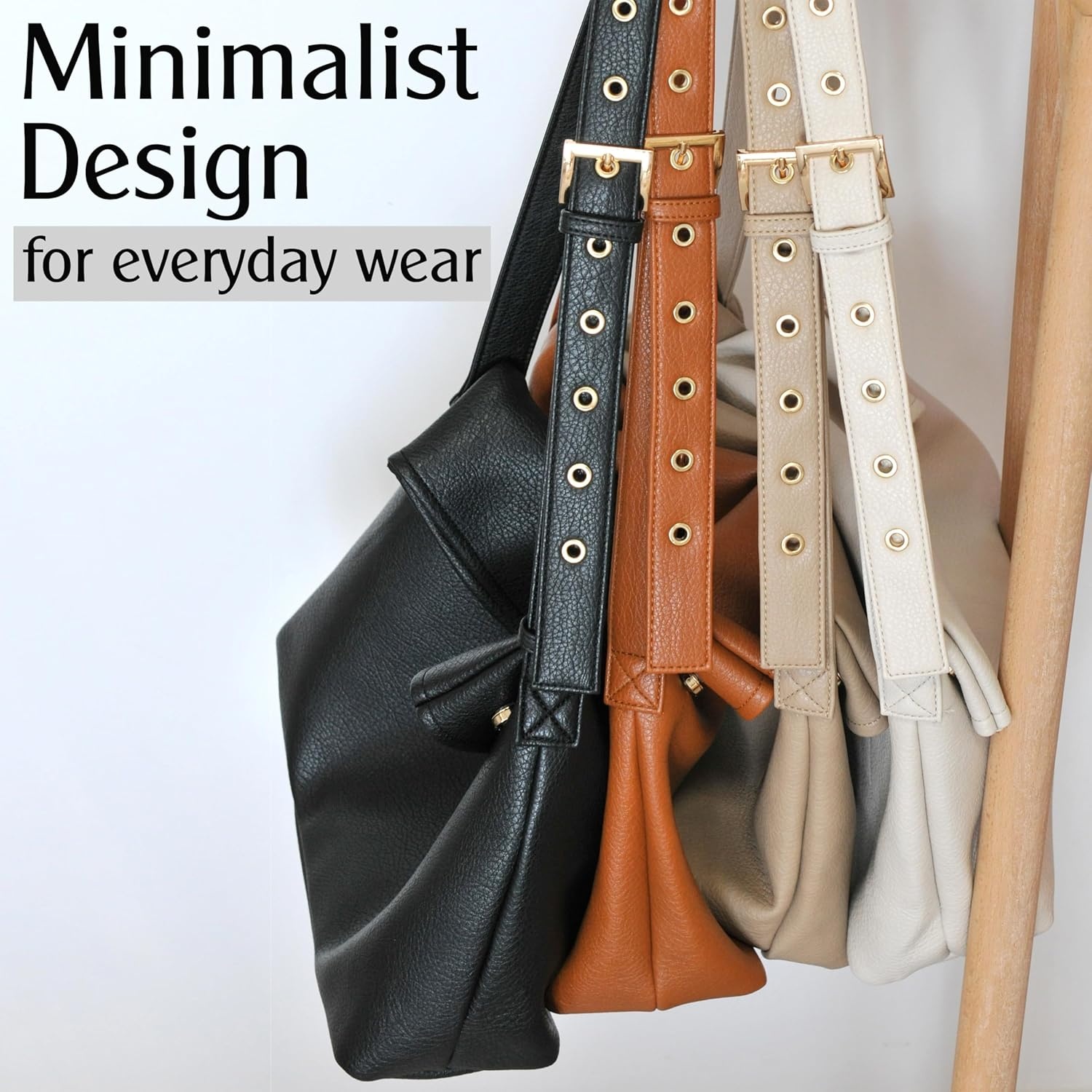 image:imageHOXIS Messenger Bag for Women Crossbody Purse Vegan Leather Foldover Shoulder HandbagIvory