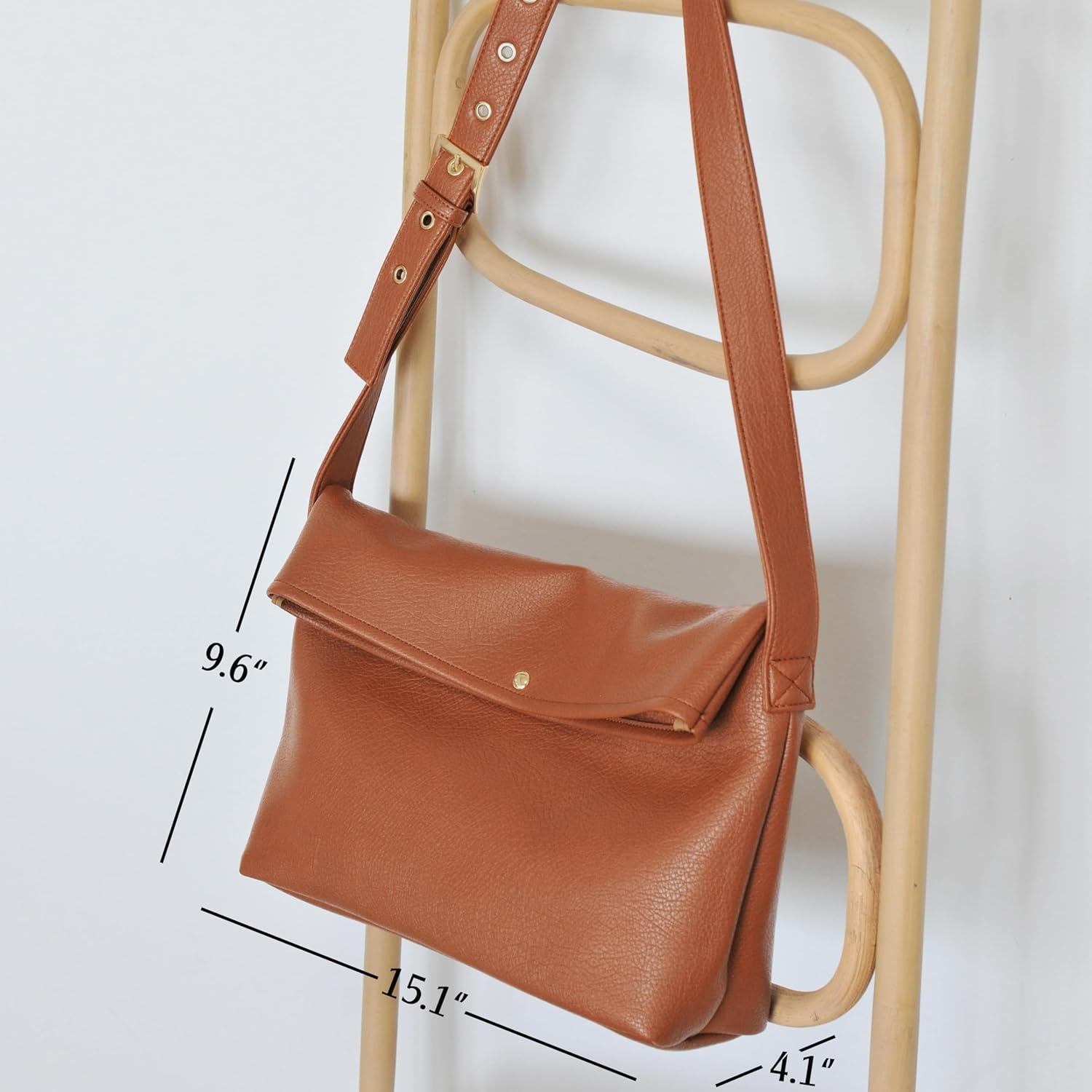 image:imageHOXIS Messenger Bag for Women Crossbody Purse Vegan Leather Foldover Shoulder HandbagOrangebrown