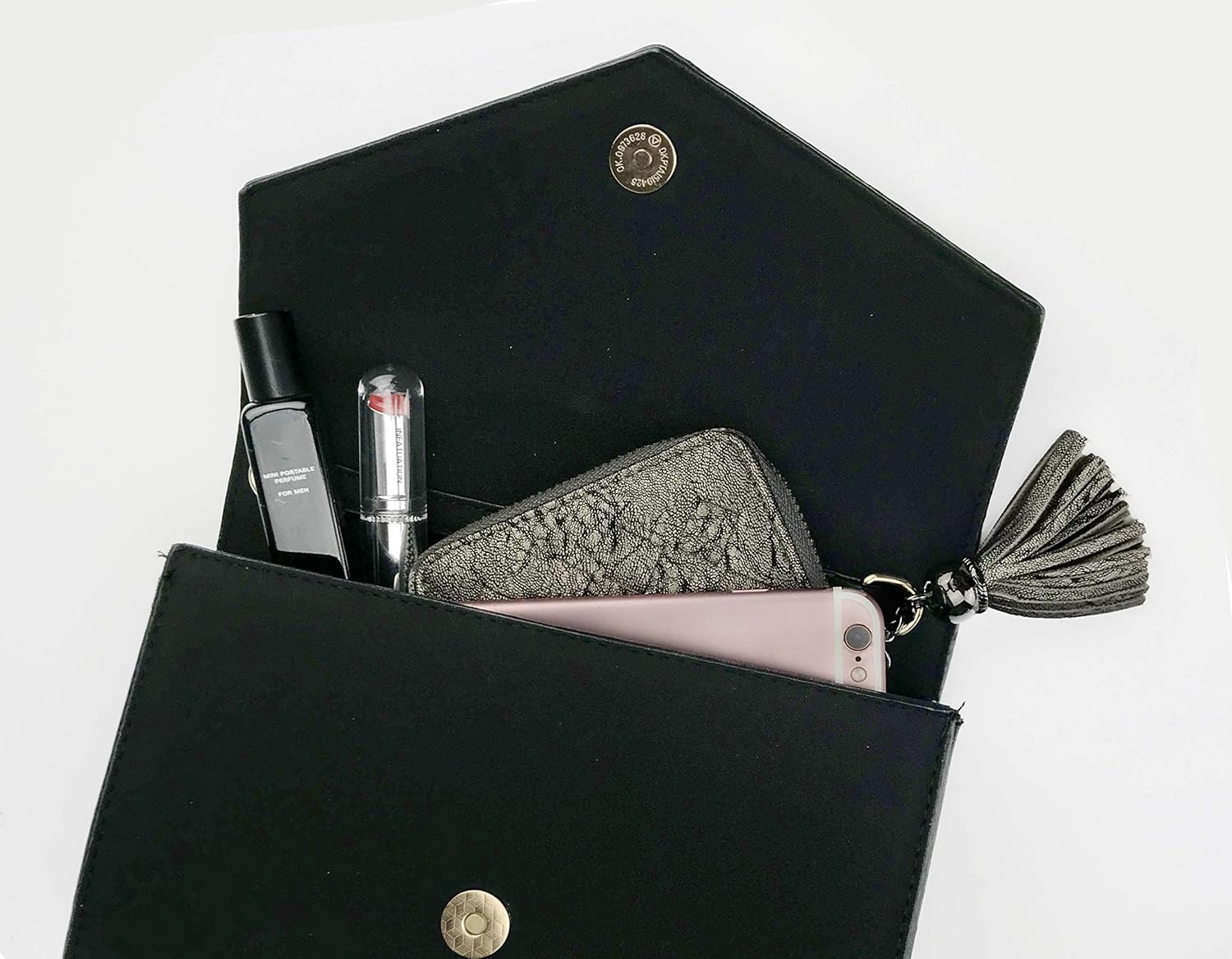 image:imageHOXIS Minimalist Evening Envelope Clutch Chain Shoulder Bag Women Faux Leather Suede PurseBlack