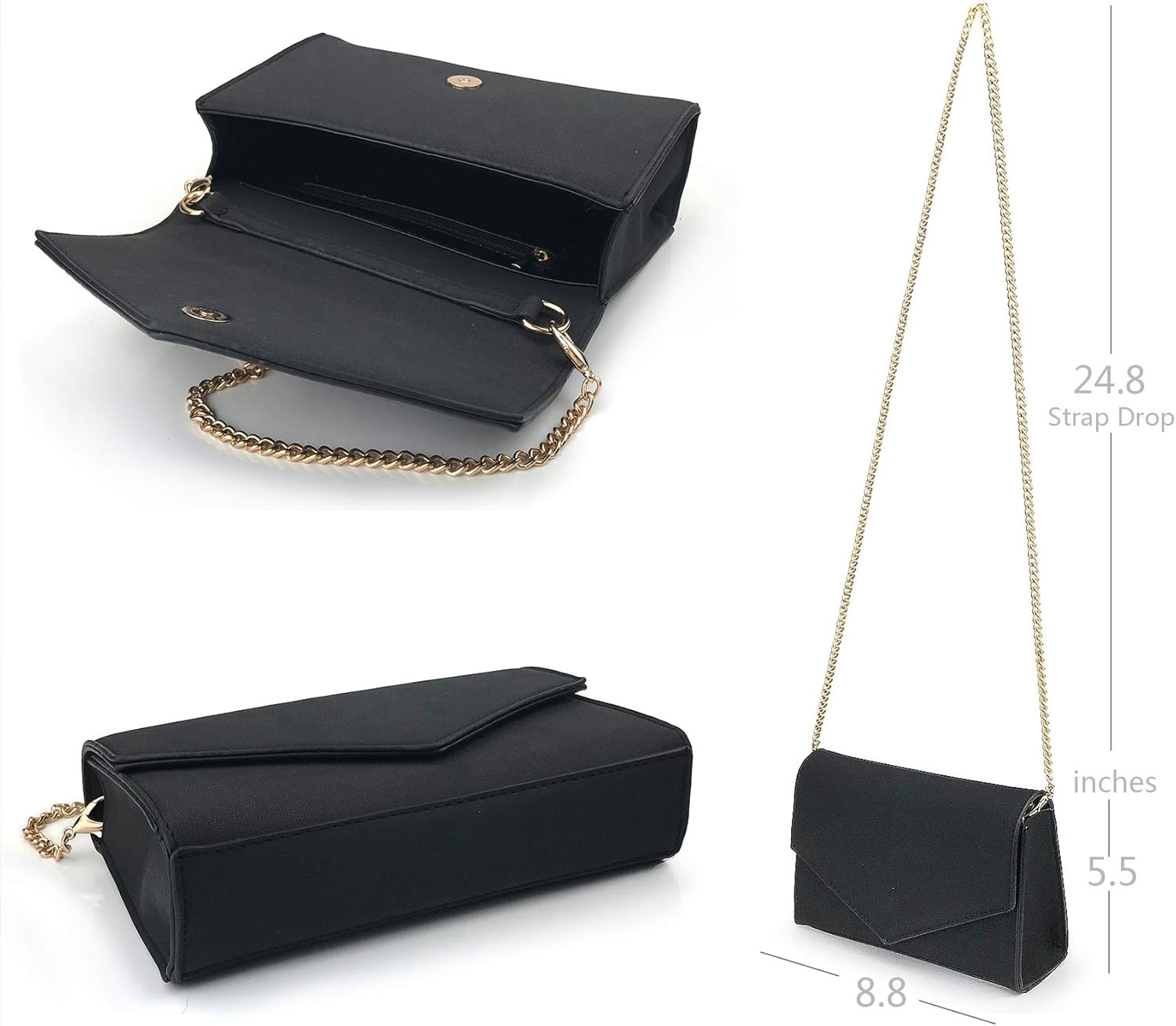 image:imageHOXIS Minimalist Evening Envelope Clutch Chain Shoulder Bag Women Faux Leather Suede PurseBlack