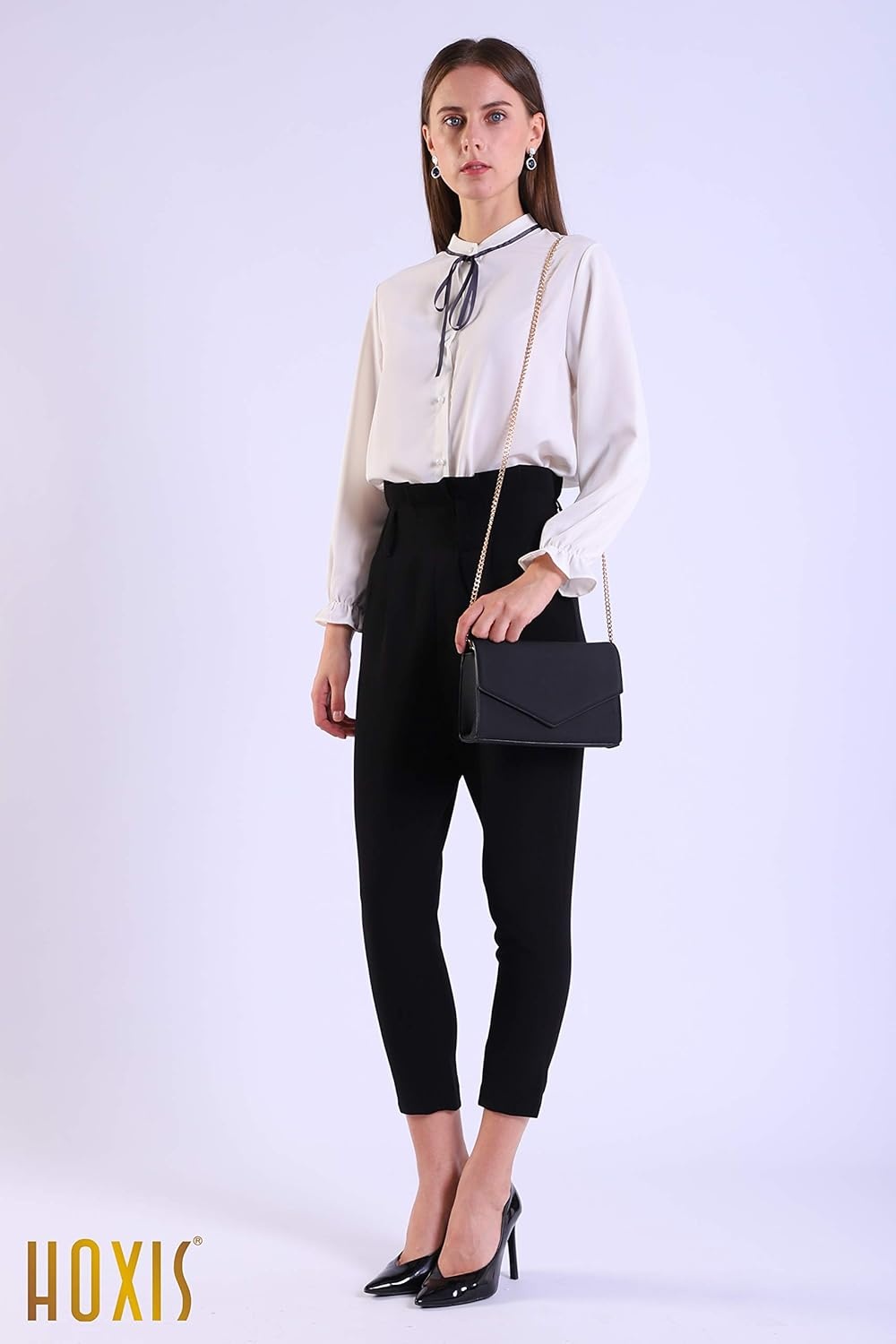 image:imageHOXIS Minimalist Evening Envelope Clutch Chain Shoulder Bag Women Faux Leather Suede PurseBlack