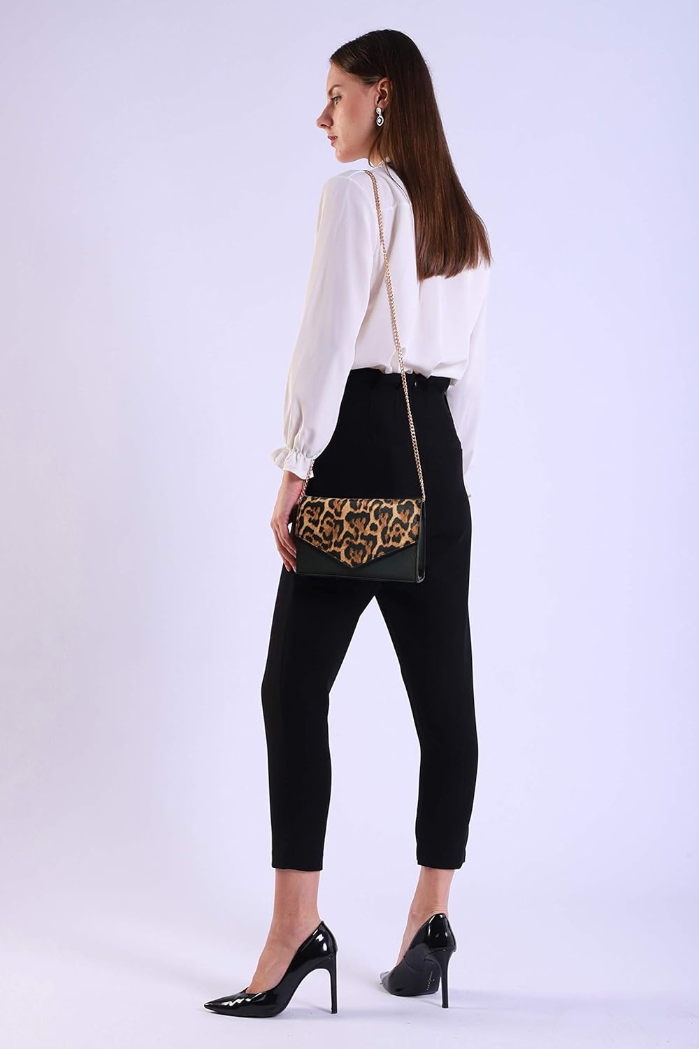 image:imageHOXIS Minimalist Evening Envelope Clutch Chain Shoulder Bag Women Faux Leather Suede PurseBlack Leopard