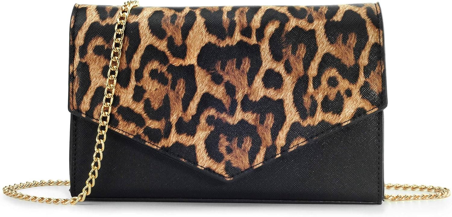 image:imageHOXIS Minimalist Evening Envelope Clutch Chain Shoulder Bag Women Faux Leather Suede PurseBlack Leopard