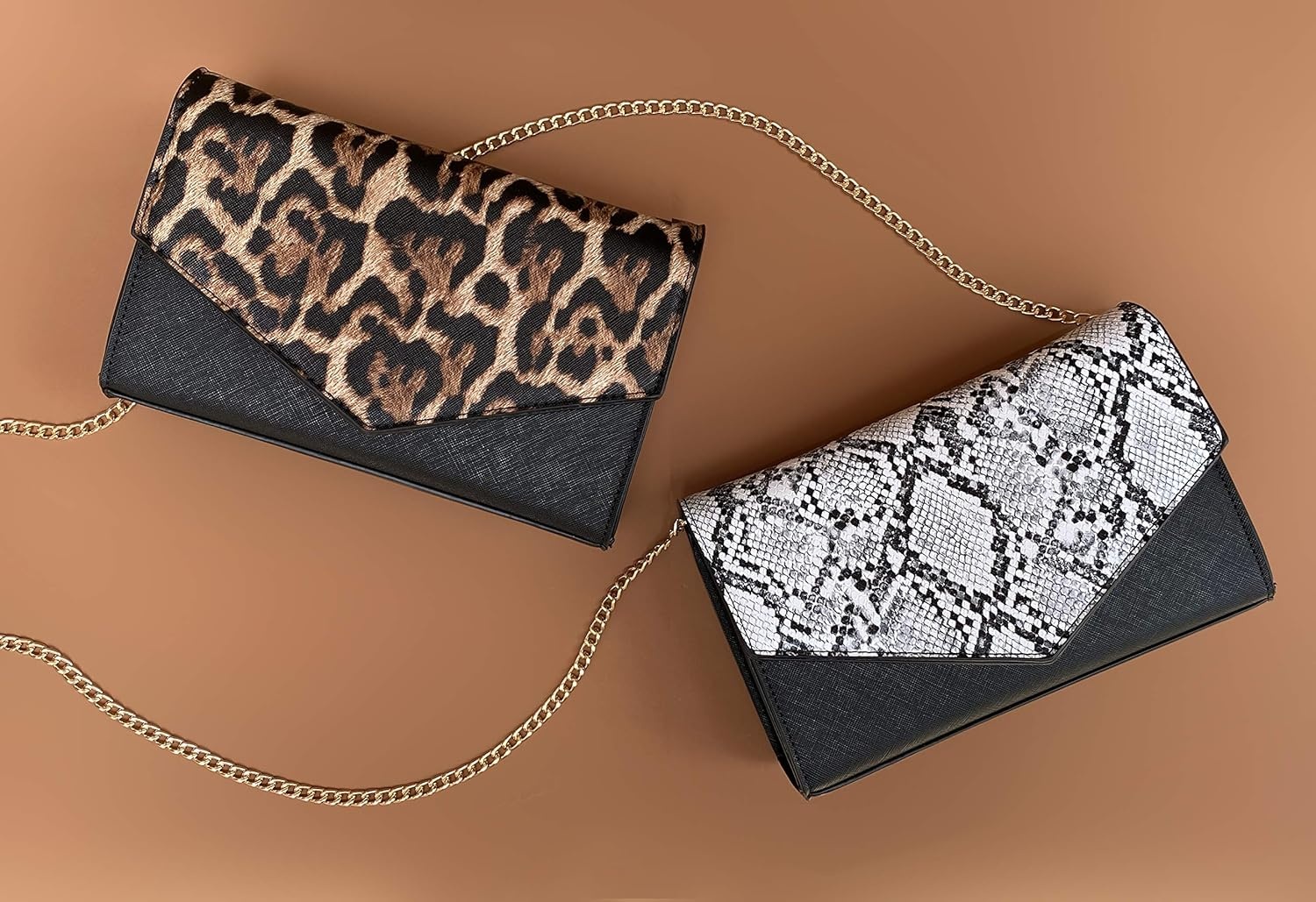 image:imageHOXIS Minimalist Evening Envelope Clutch Chain Shoulder Bag Women Faux Leather Suede PurseBlack Leopard