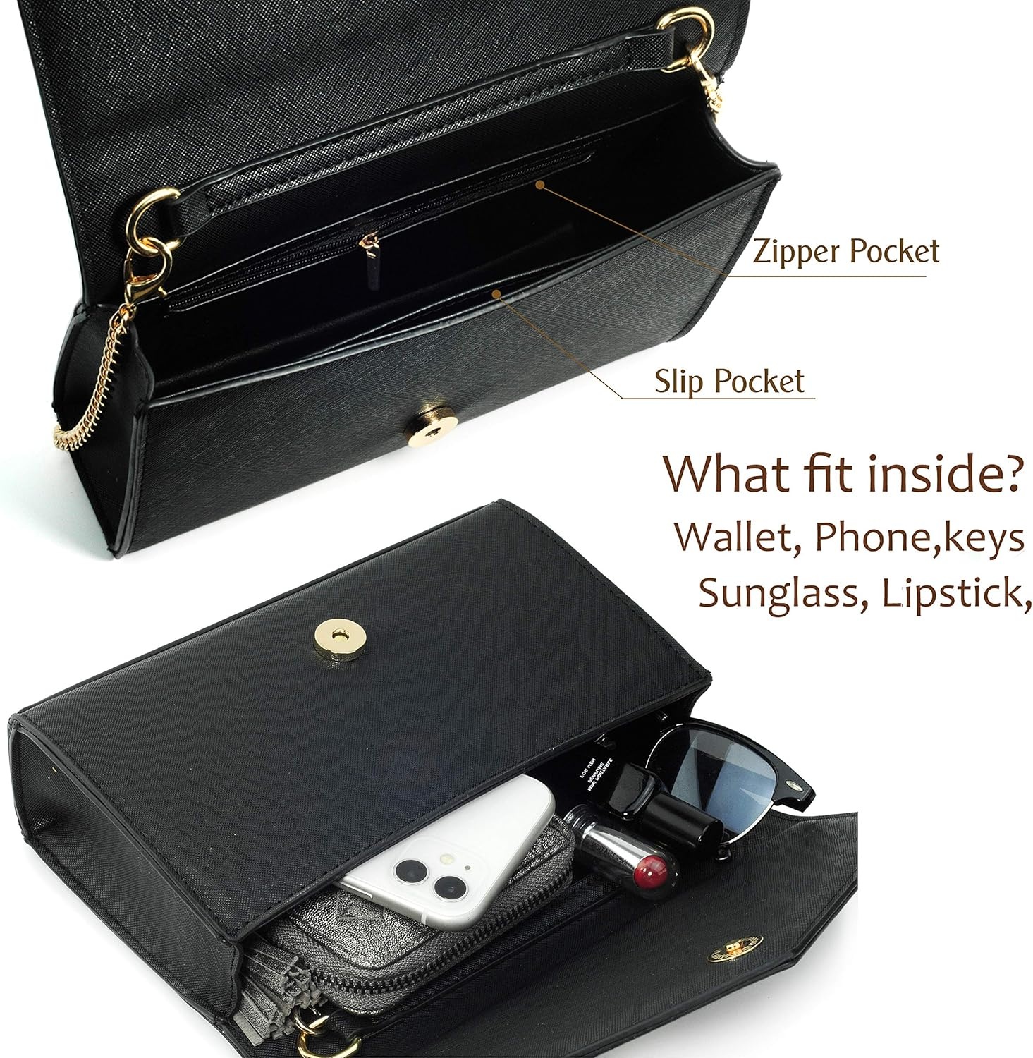 image:imageHOXIS Minimalist Evening Envelope Clutch Chain Shoulder Bag Women Faux Leather Suede PurseBlack Leopard
