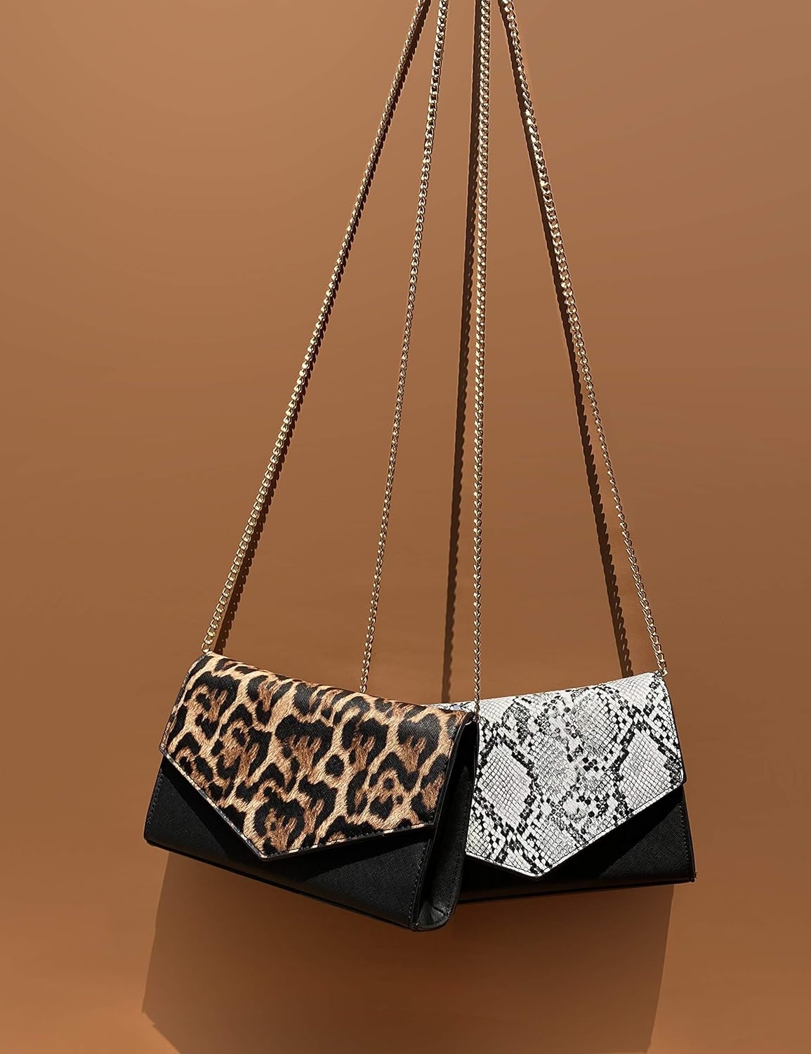 image:imageHOXIS Minimalist Evening Envelope Clutch Chain Shoulder Bag Women Faux Leather Suede PurseBlack Leopard