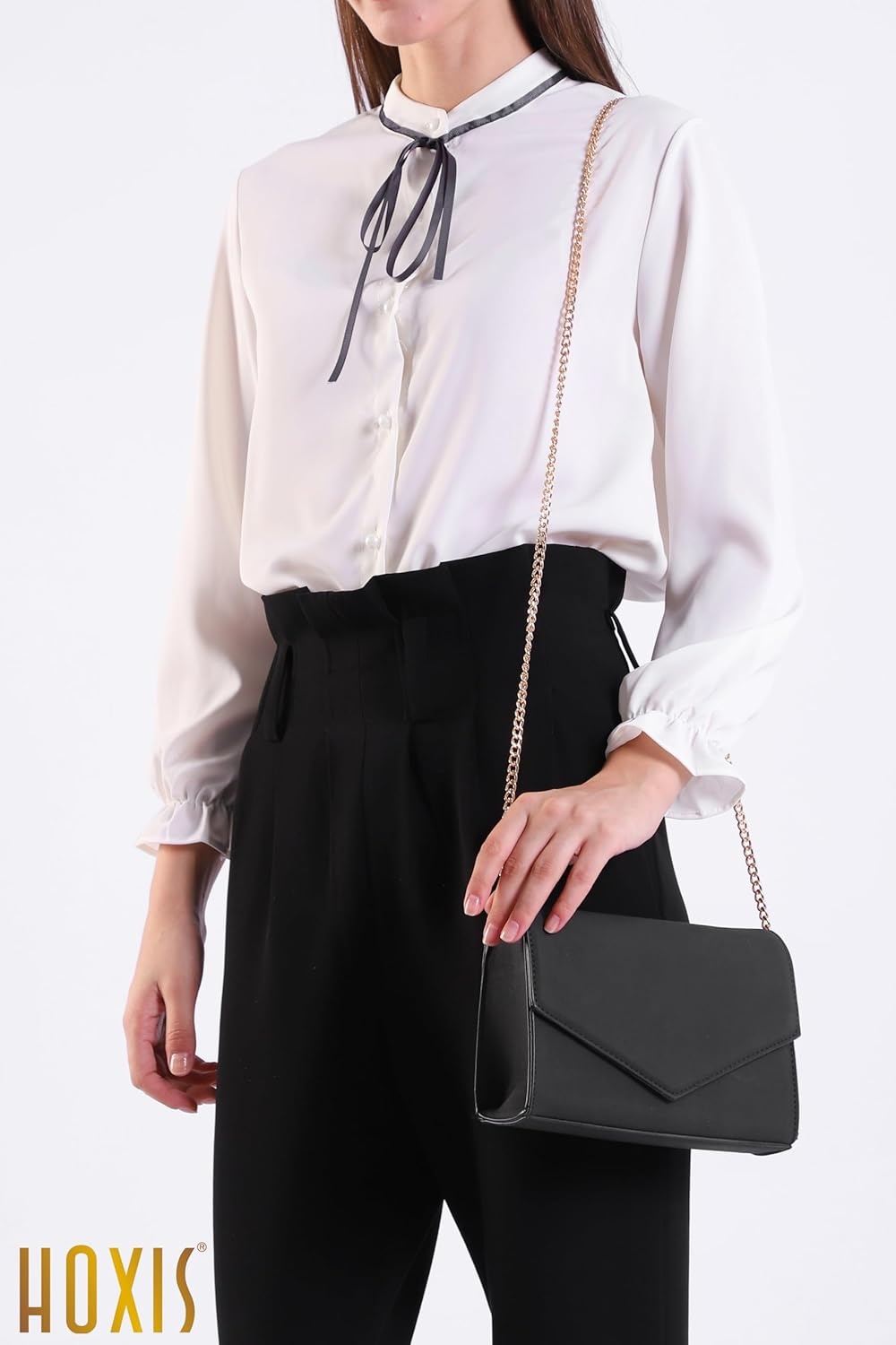 image:imageHOXIS Minimalist Evening Envelope Clutch Chain Shoulder Bag Women Faux Leather Suede PurseNude