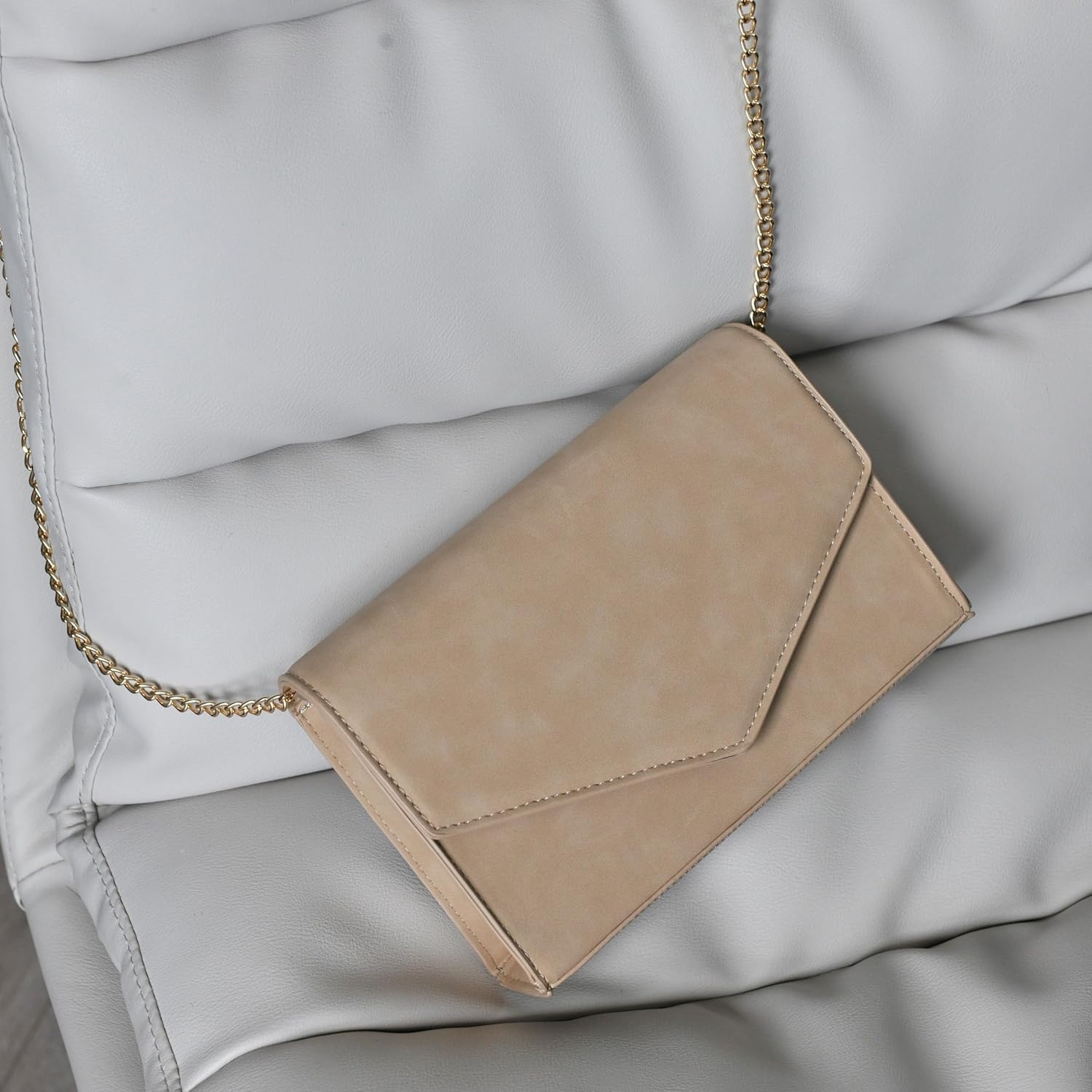 image:imageHOXIS Minimalist Evening Envelope Clutch Chain Shoulder Bag Women Faux Leather Suede PurseNude