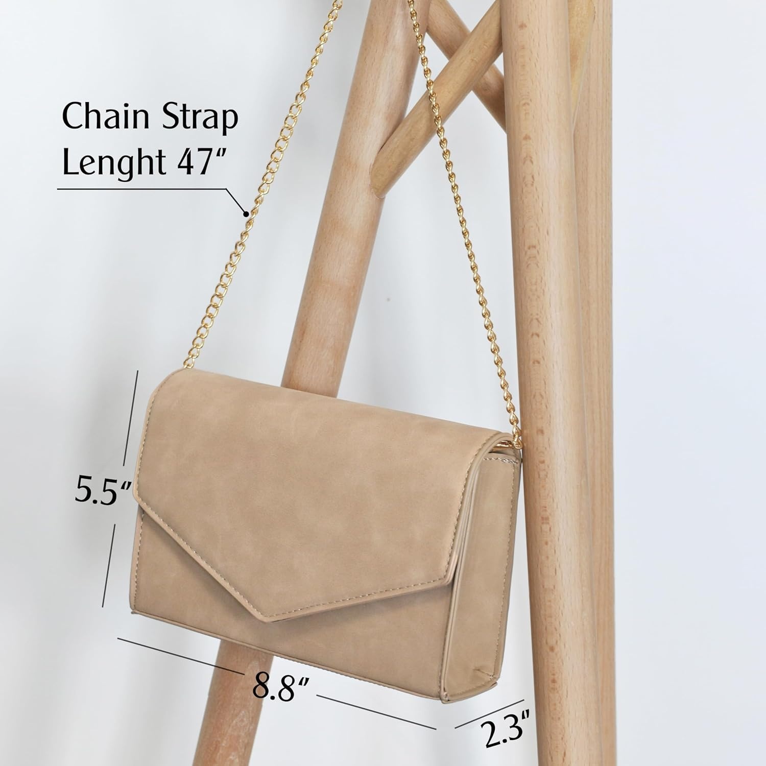 image:imageHOXIS Minimalist Evening Envelope Clutch Chain Shoulder Bag Women Faux Leather Suede PurseNude