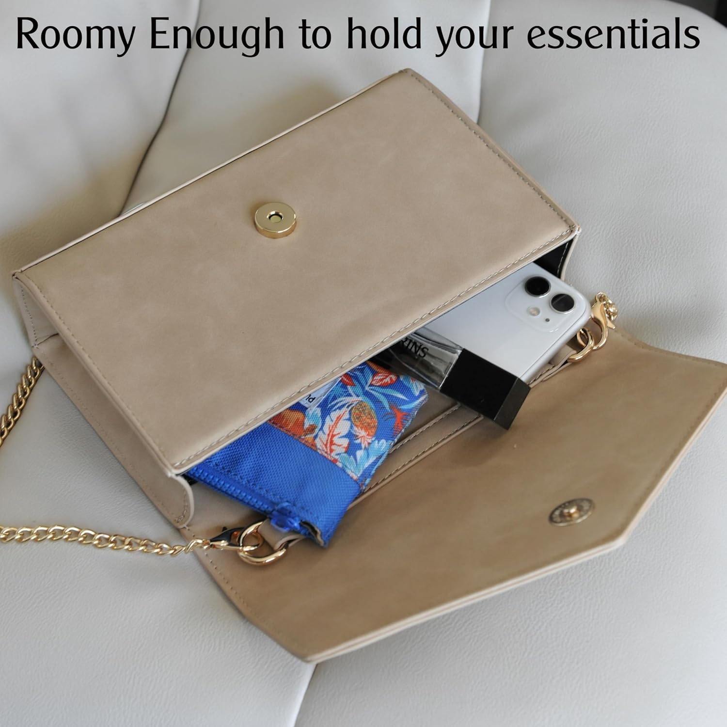 image:imageHOXIS Minimalist Evening Envelope Clutch Chain Shoulder Bag Women Faux Leather Suede PurseNude