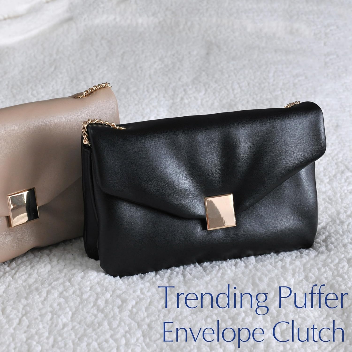 image:imageHOXIS Puffer Envelope Clutch for Women Vegan Leather Chain Shoulder Bag Party PurseBlack