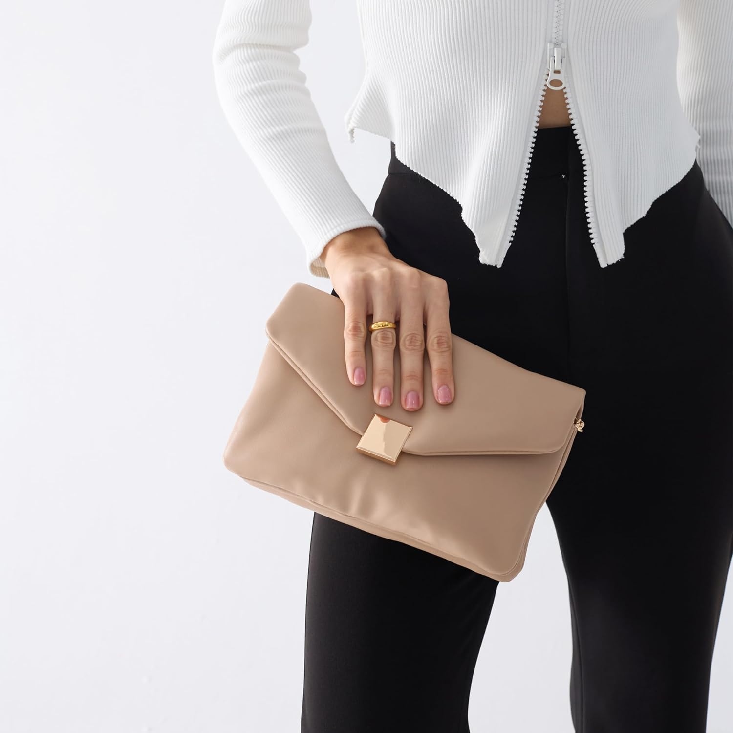 image:imageHOXIS Puffer Envelope Clutch for Women Vegan Leather Chain Shoulder Bag Party PurseBlack